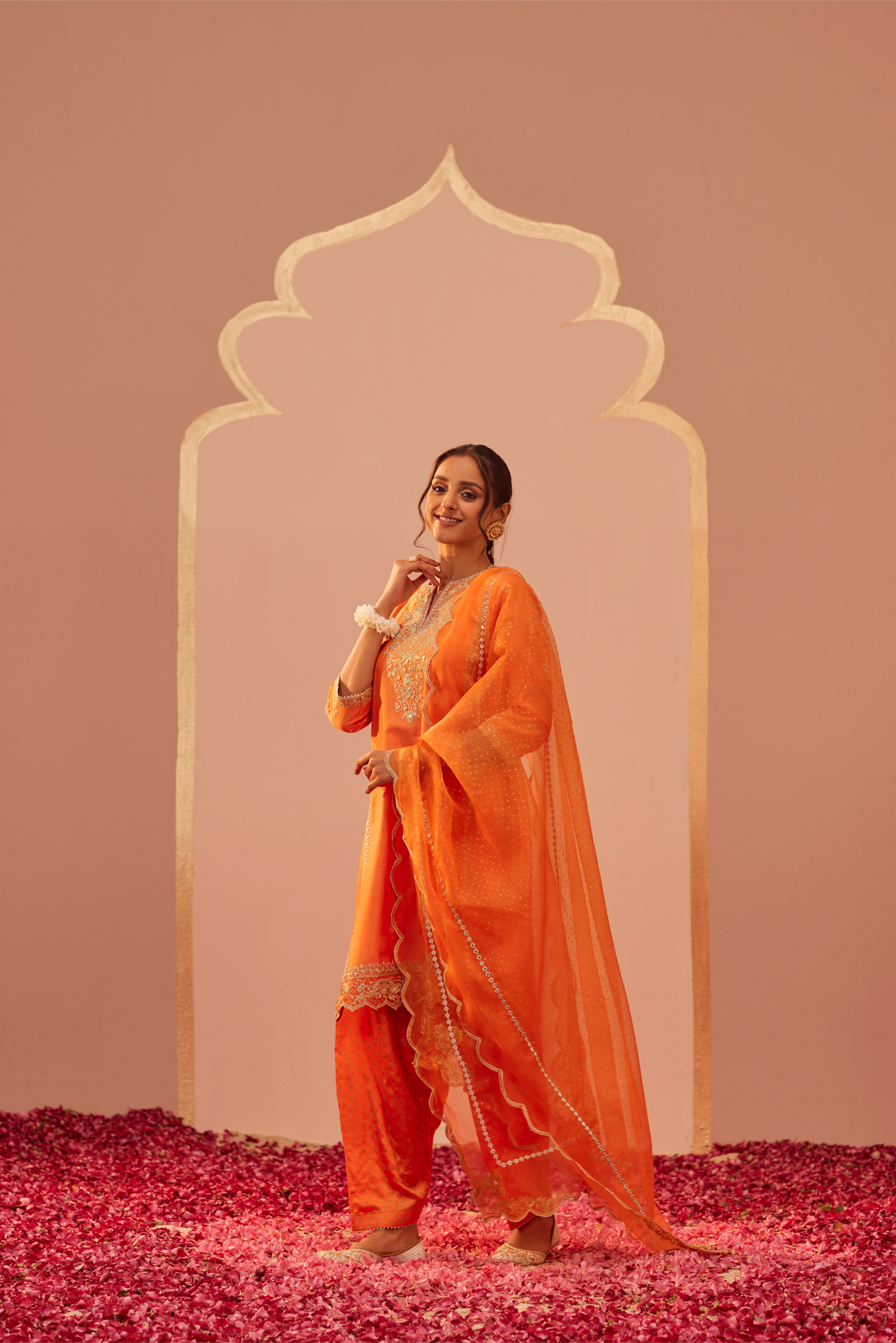 Aaima Kurta Salwar Set - Tangerine Orange