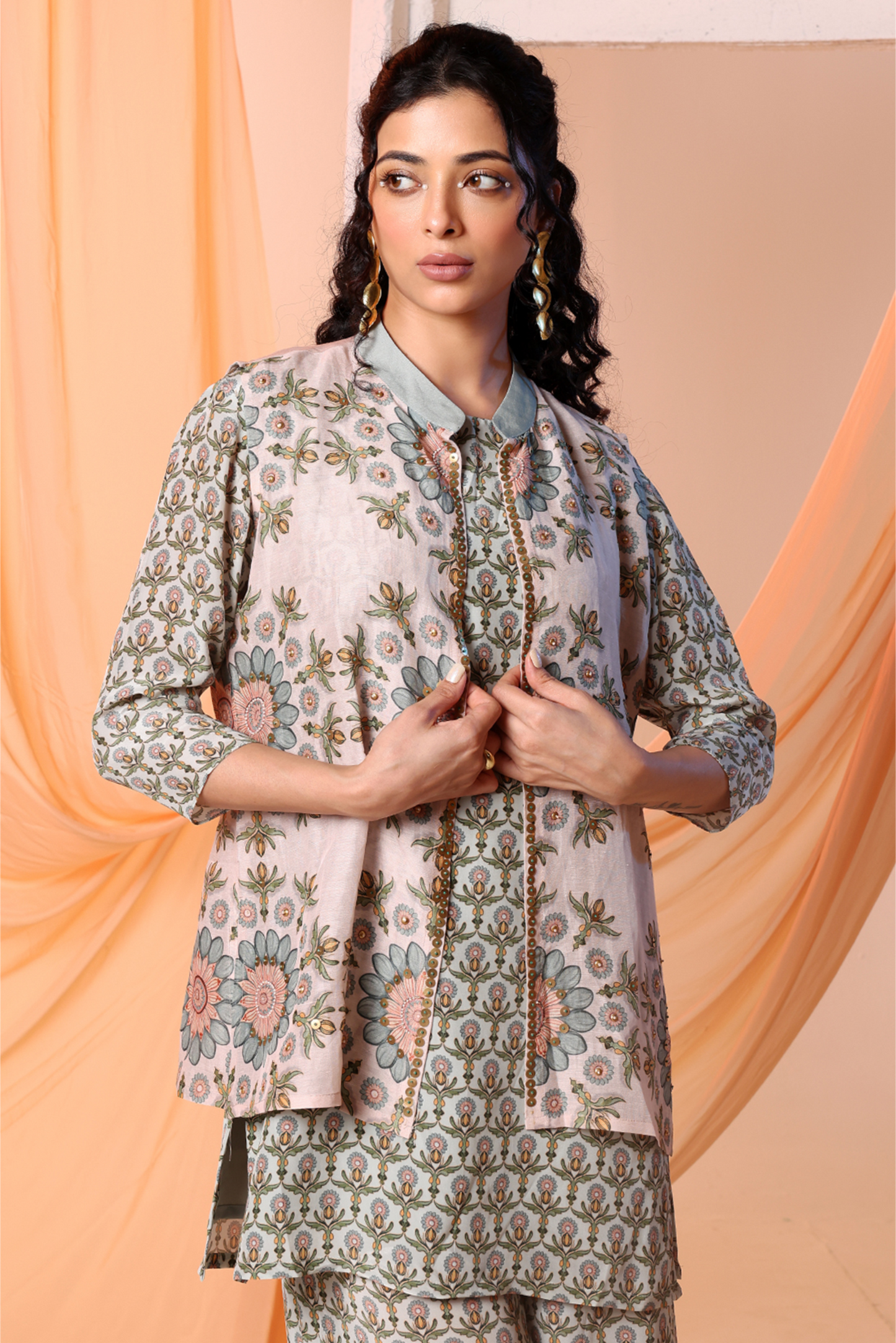 Eraya Printed Kurta Set with Embellished Jacket