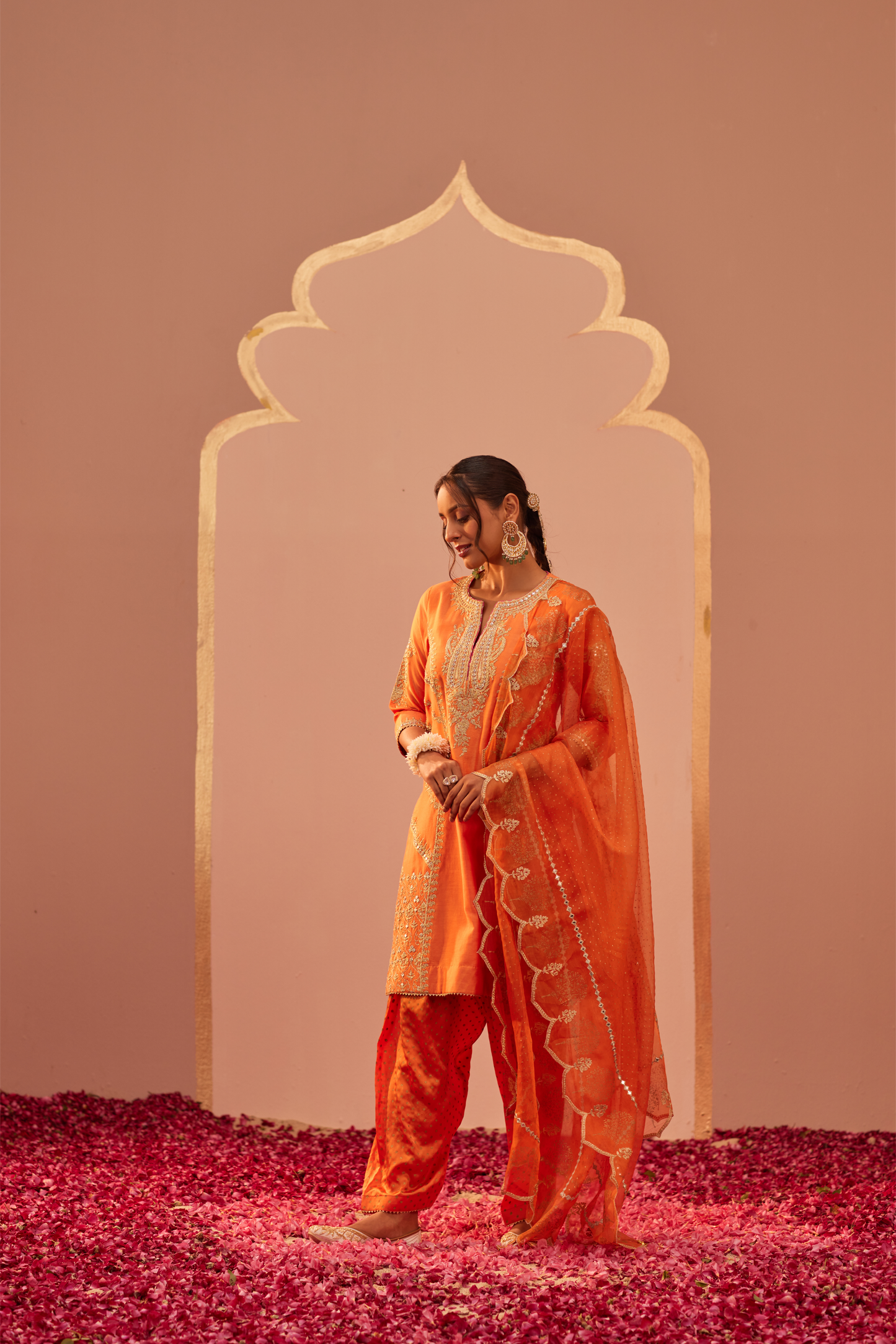 Rashida Kurta Salwar Set - Tangerine Orange