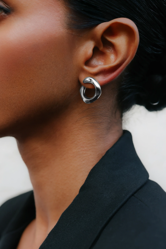 Squircle Orange Peel Stud In Sterling Silver