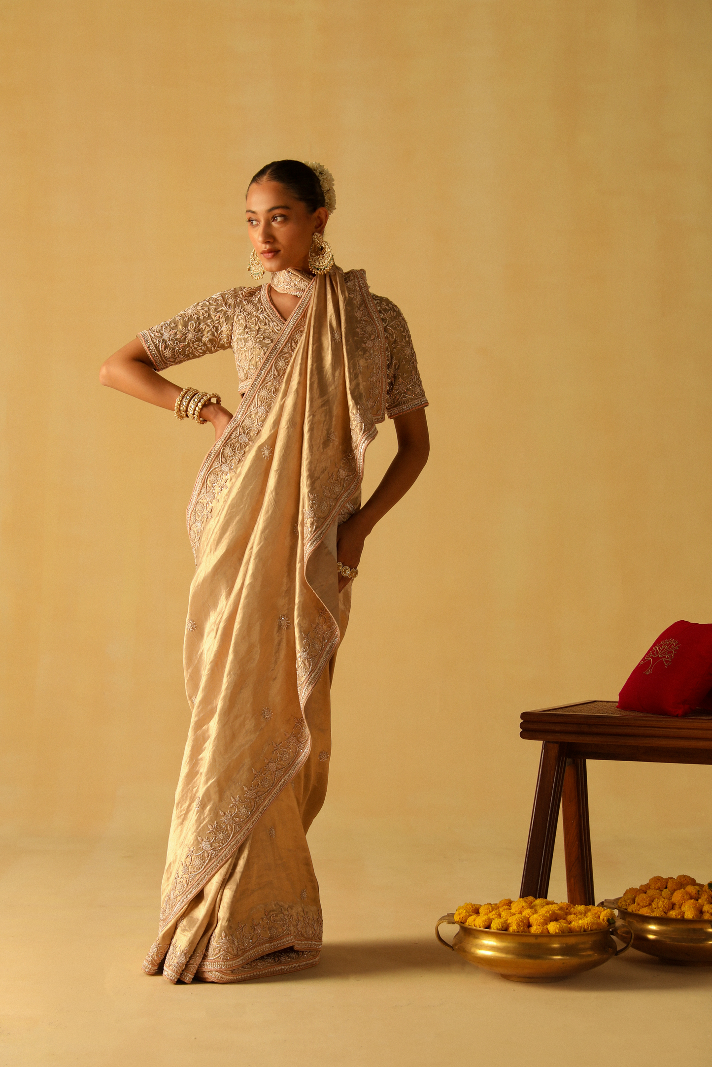 Saraa - Gold Brocade Saree Set