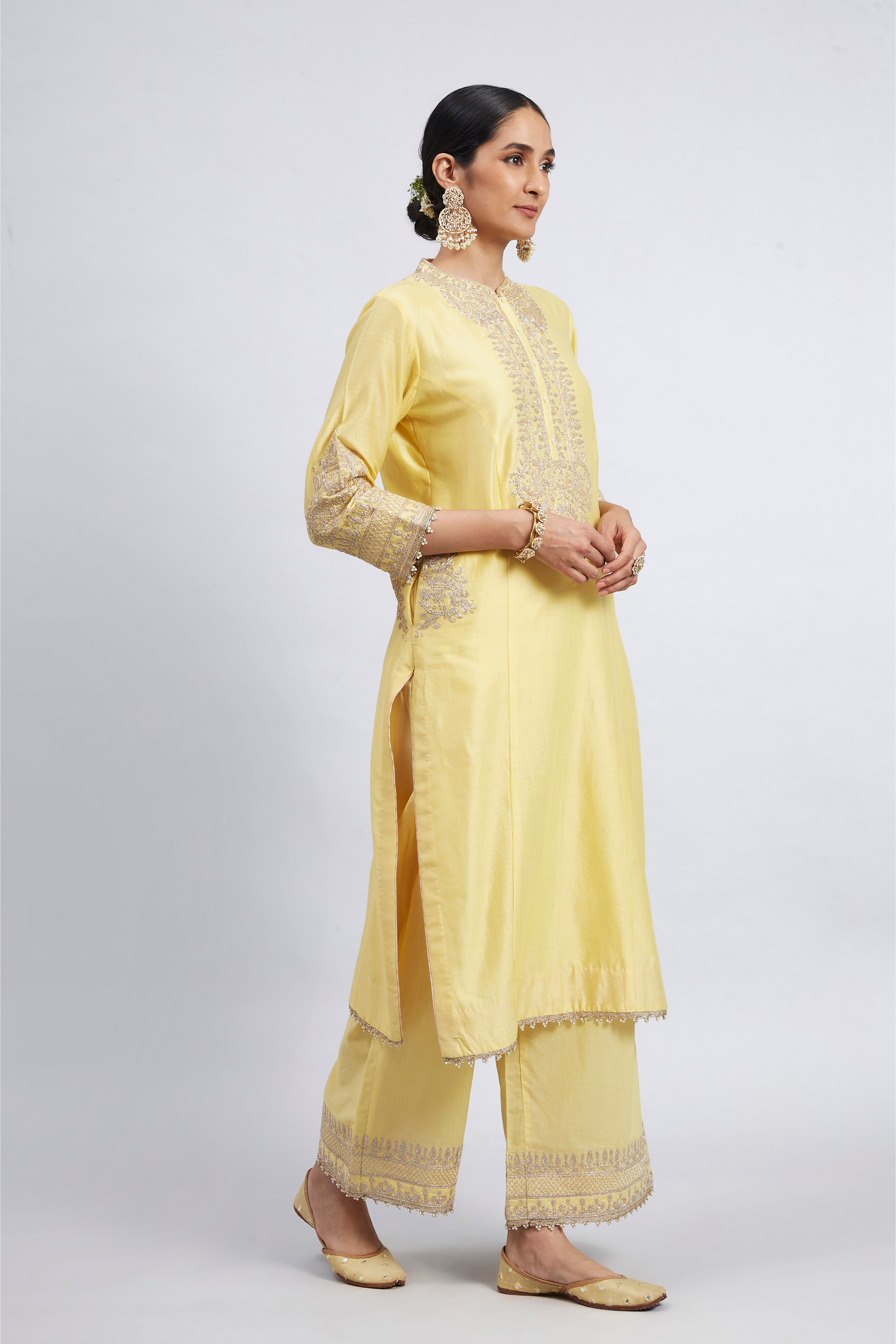 Aadah Princess Cut Long Kurta Set - Daffodil Yellow