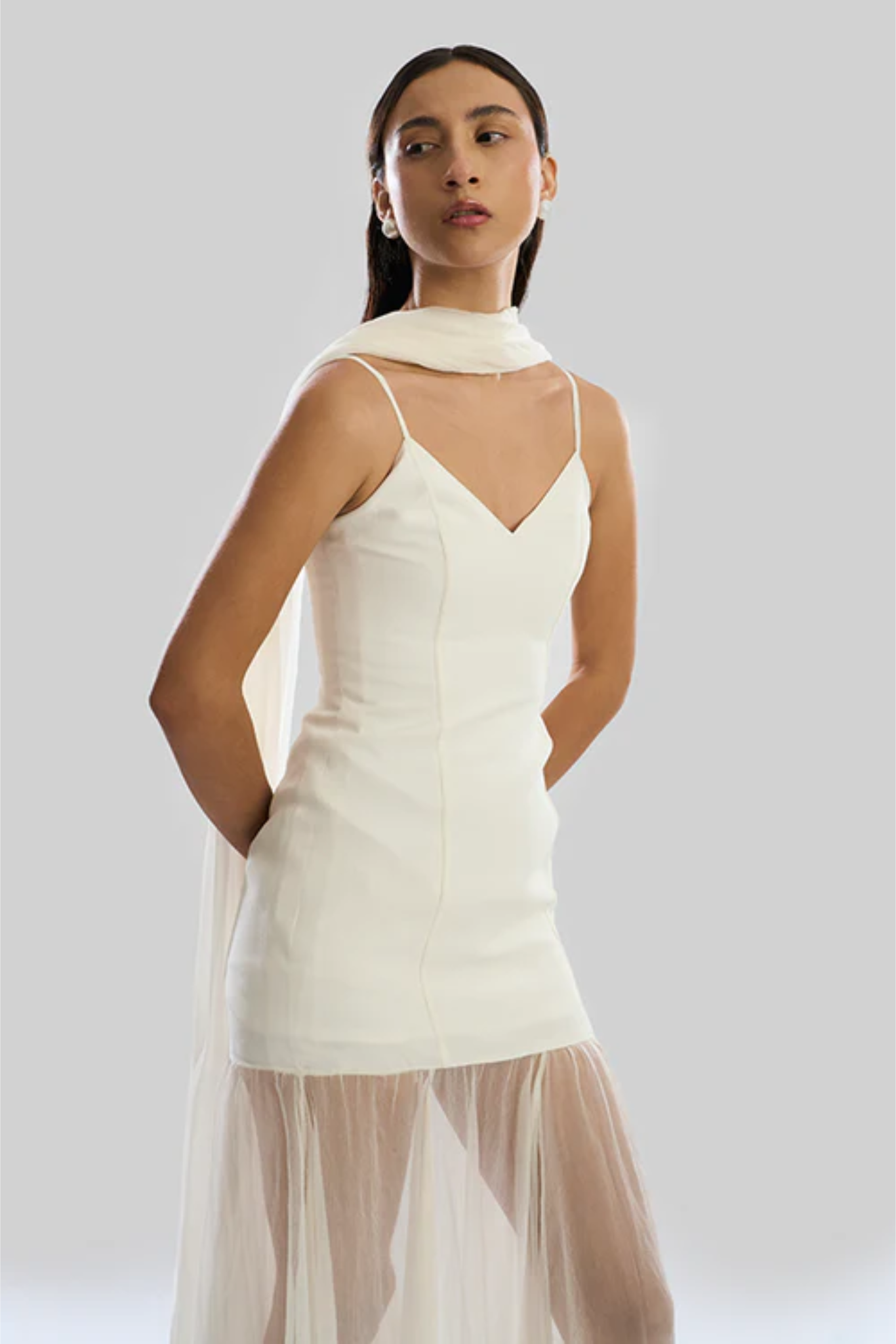 Ivory Mirage Dress with Scarf