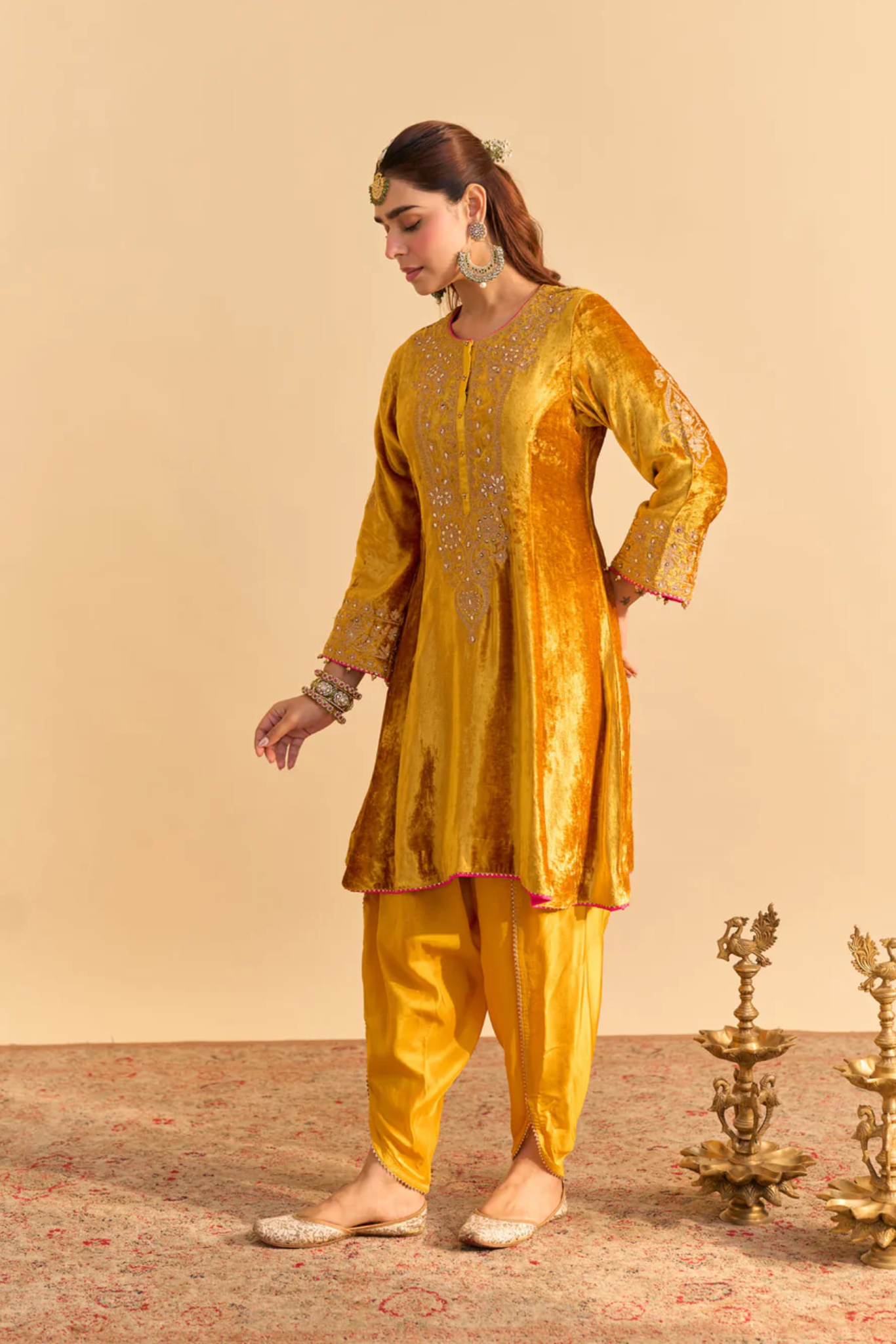 Laiba - Mustard A-line Kurta with Dhoti