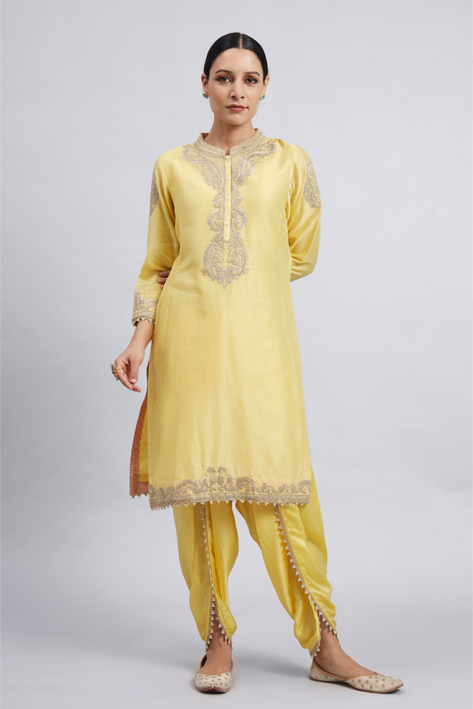 Aabisah Embroidered Kurta with Dhoti - Daffodil Yellow