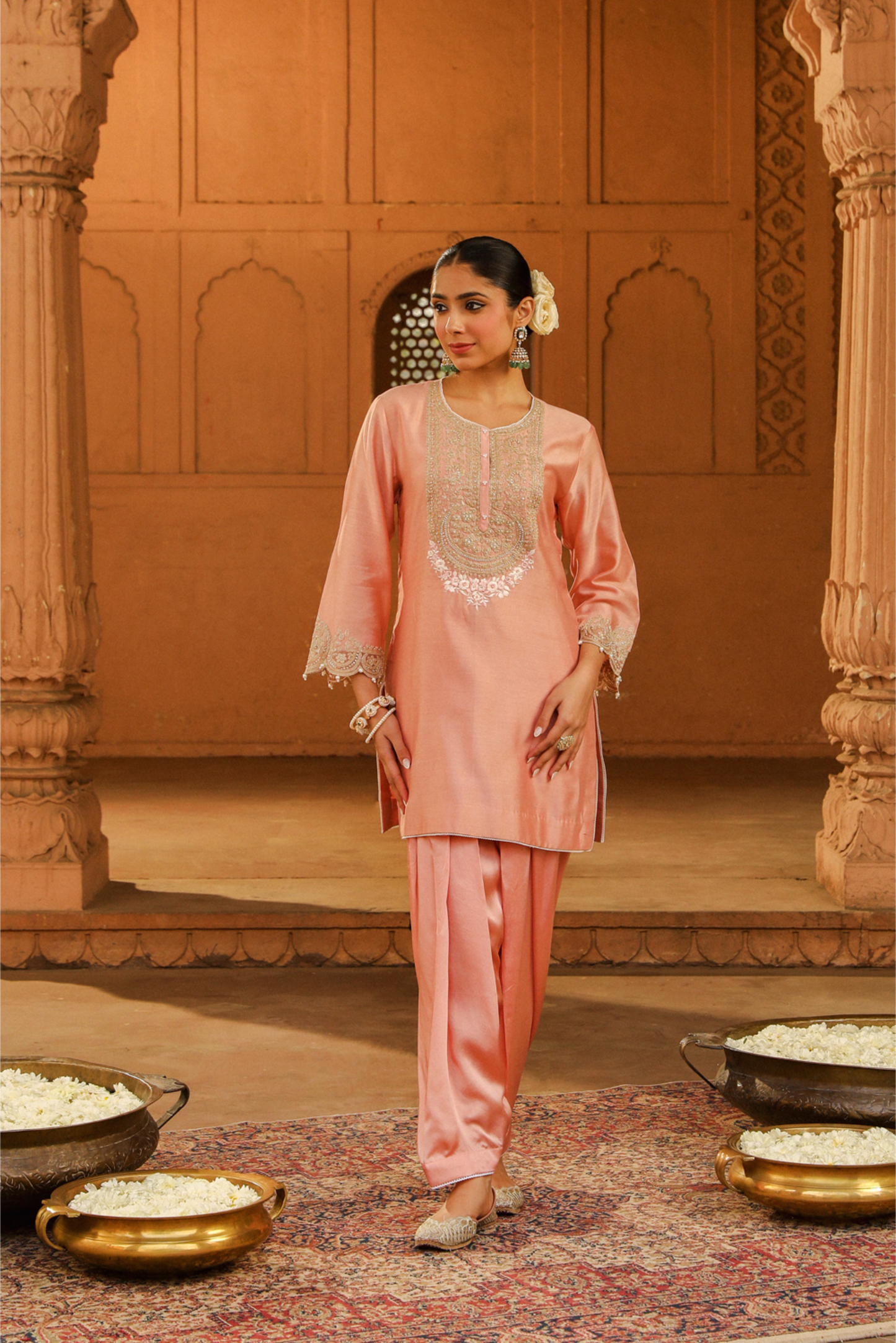 Arisa Short kurta with salwar - Off Rose