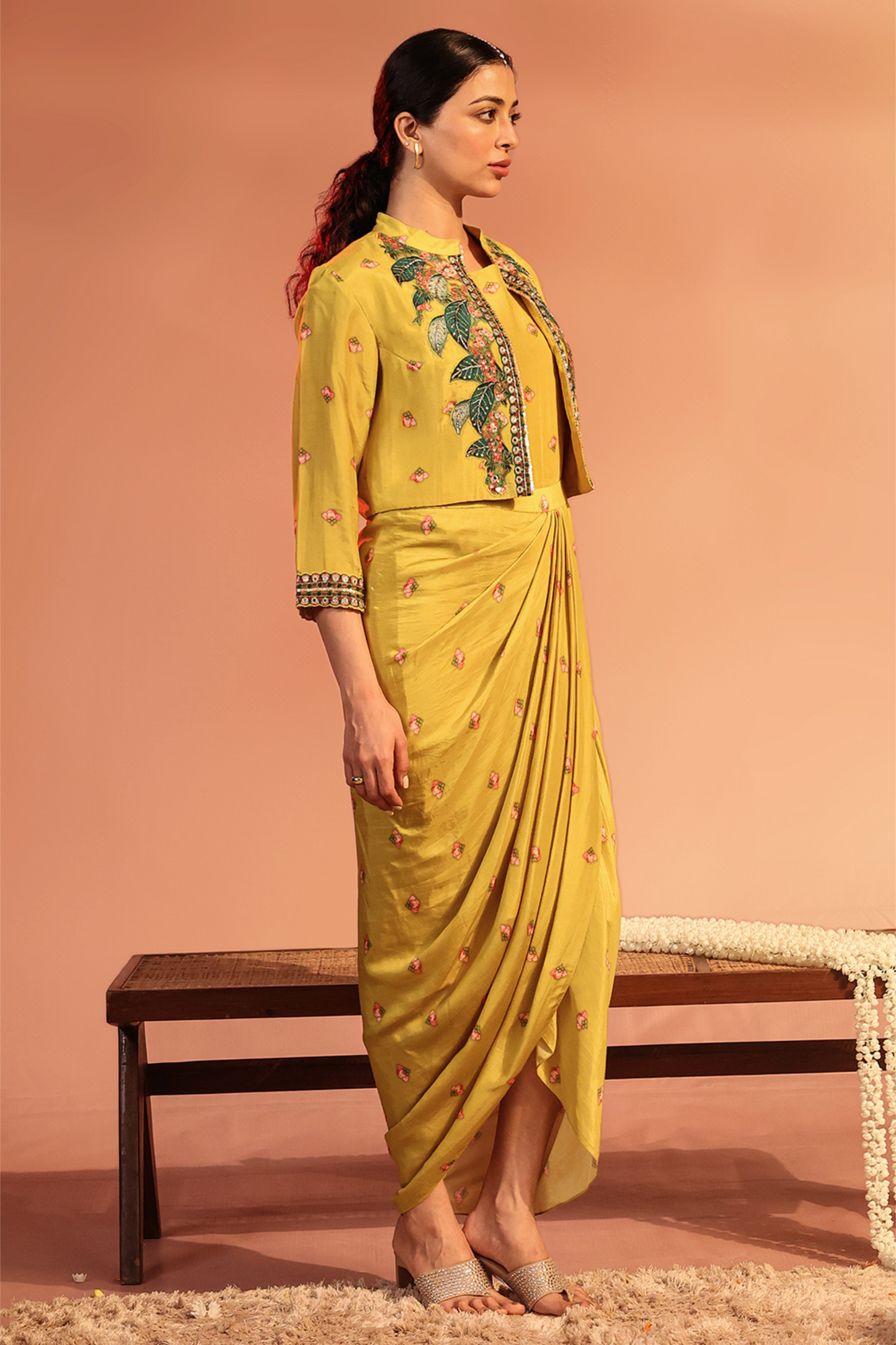 Tamaya Embroidered Drape dress with jacket