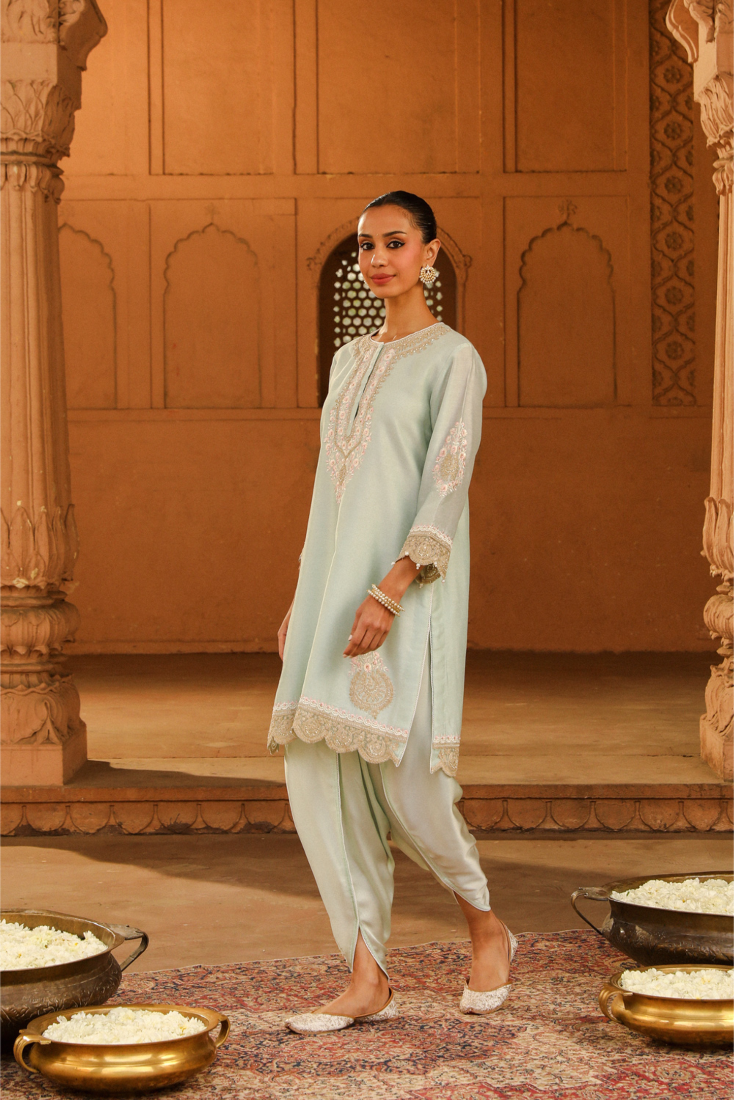 Ernika Short kurta with dhoti - Misty Green