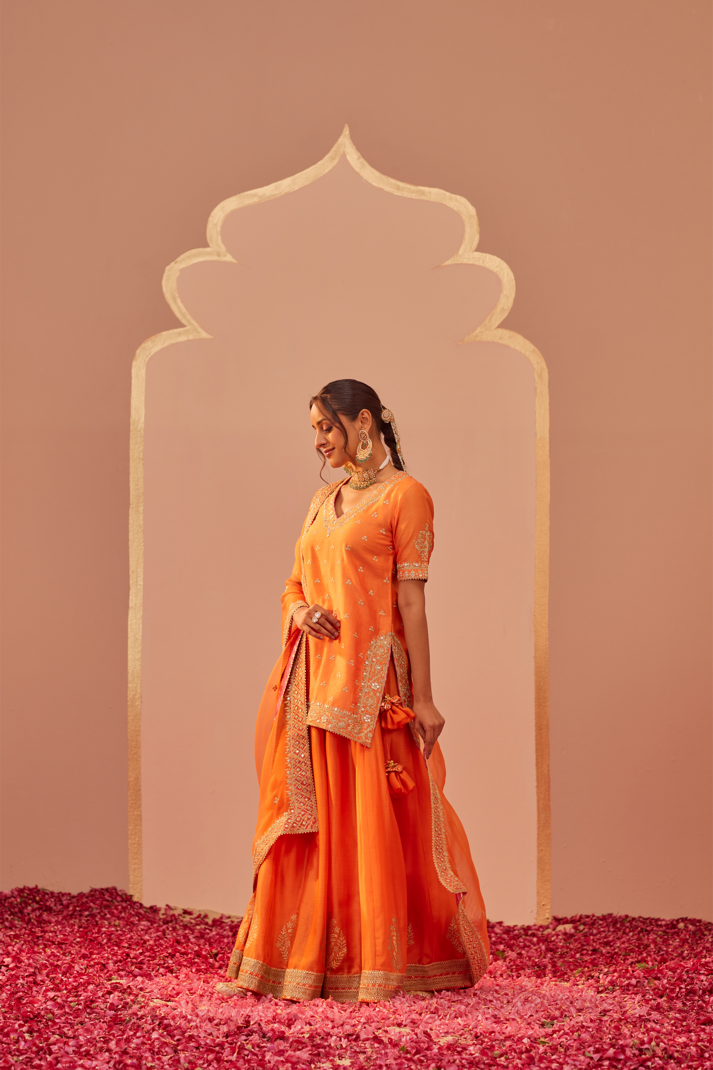 Faaiza Kurta Lehenga Set - Tangerine Orange