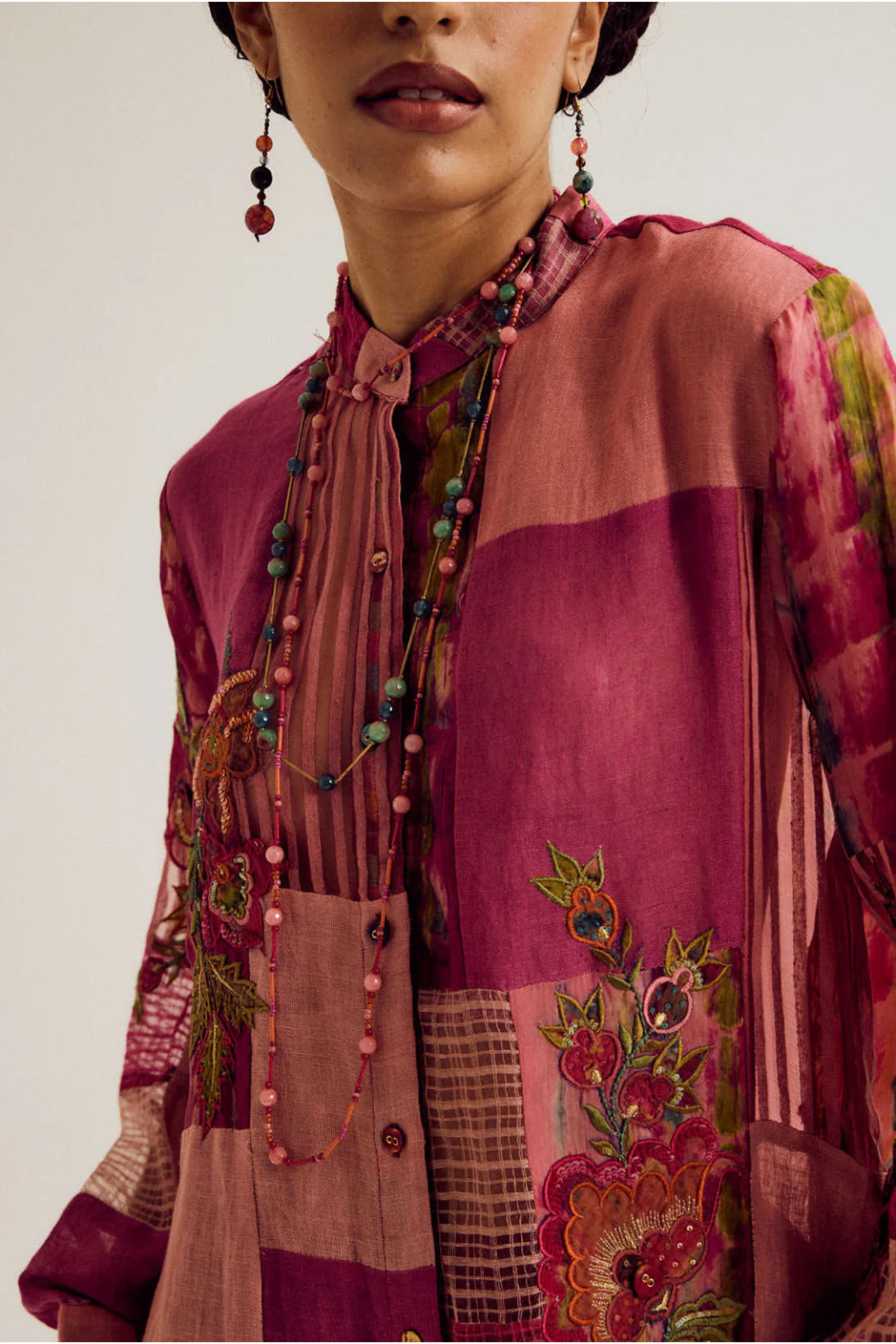 Shrub Rose Patchwork Co-ord set- Fuchsia / Peach