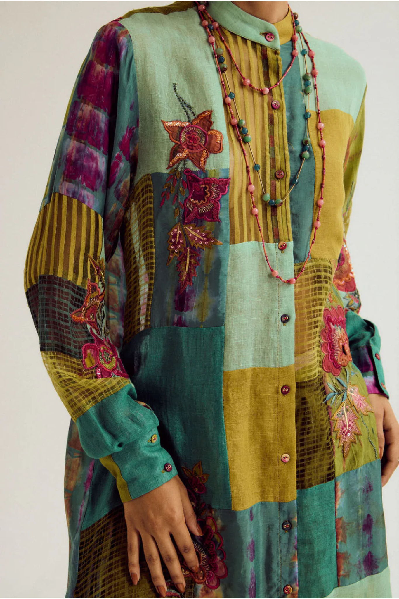 Shrub Rose Patchwork Co-ord Set- Turq / Green