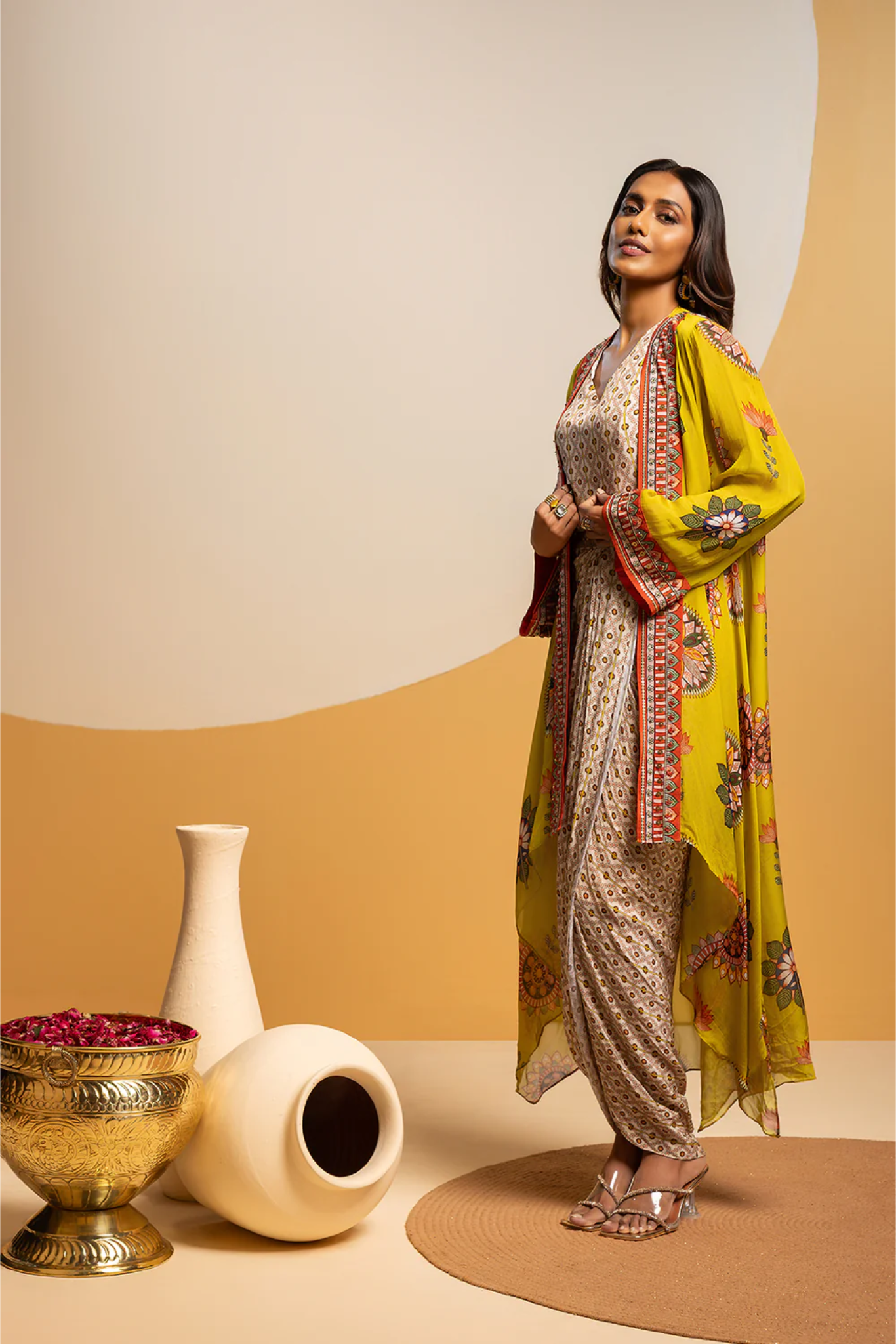 Taarani embellished  drape dress set