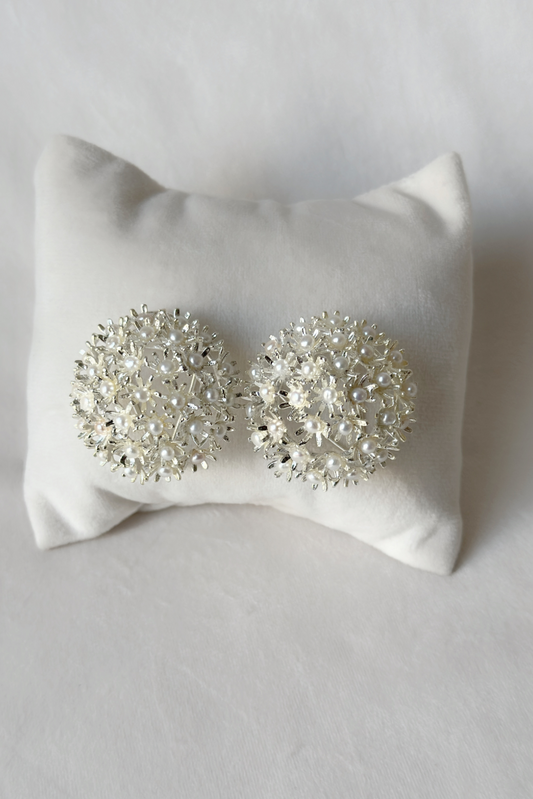 Springtime Sunshine Pearl Studs - Silver