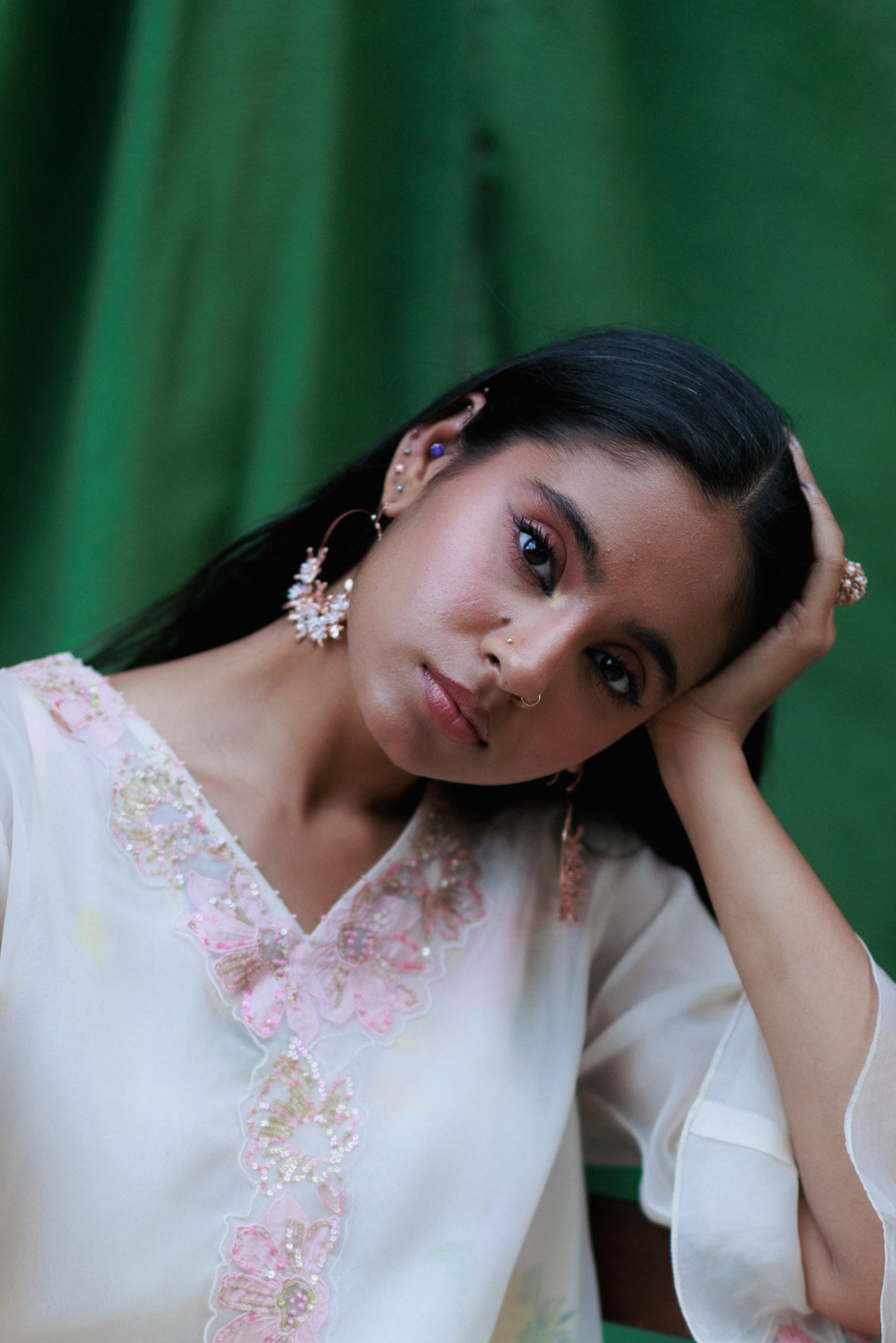 Blooming Crescent Chandbali Earrings - Rose Gold
