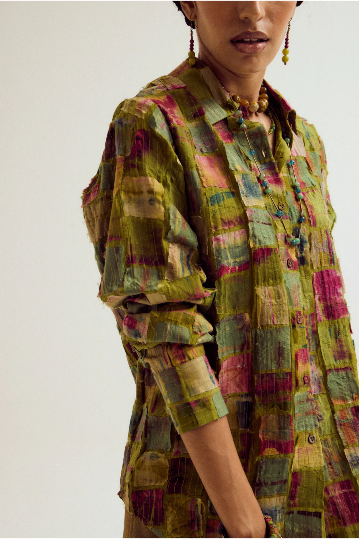 Cosmos Patchwork Shirt- Green
