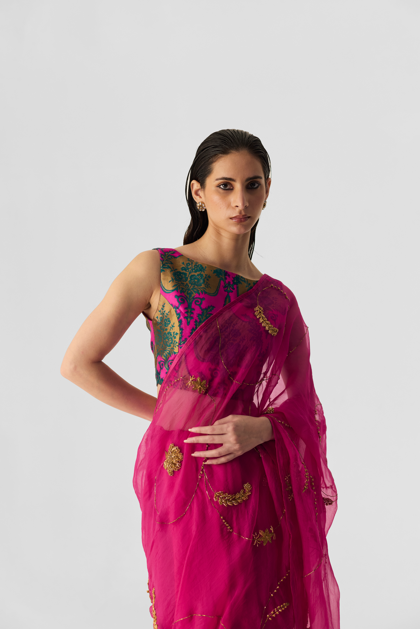 Pink Embroidered Saree