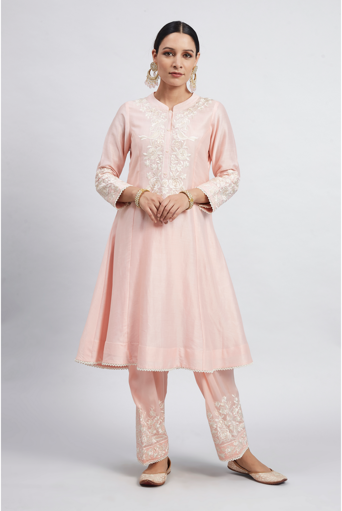 Kaina Pure Chanderi Silk Parsi Gara Embroidered Ensemble - Soft Pink