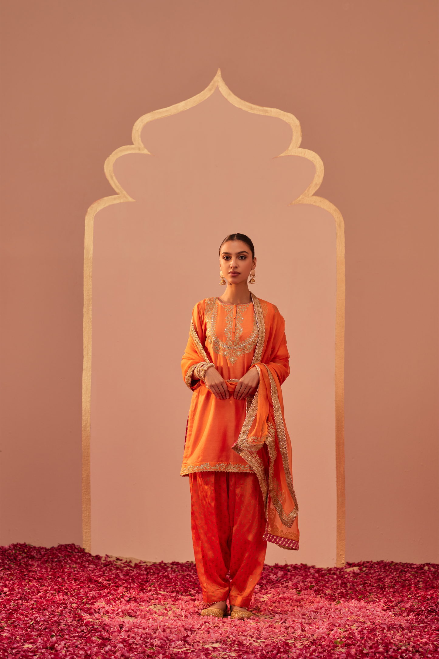 Nafisah Kurta Salwar Set - Tangerine Orange