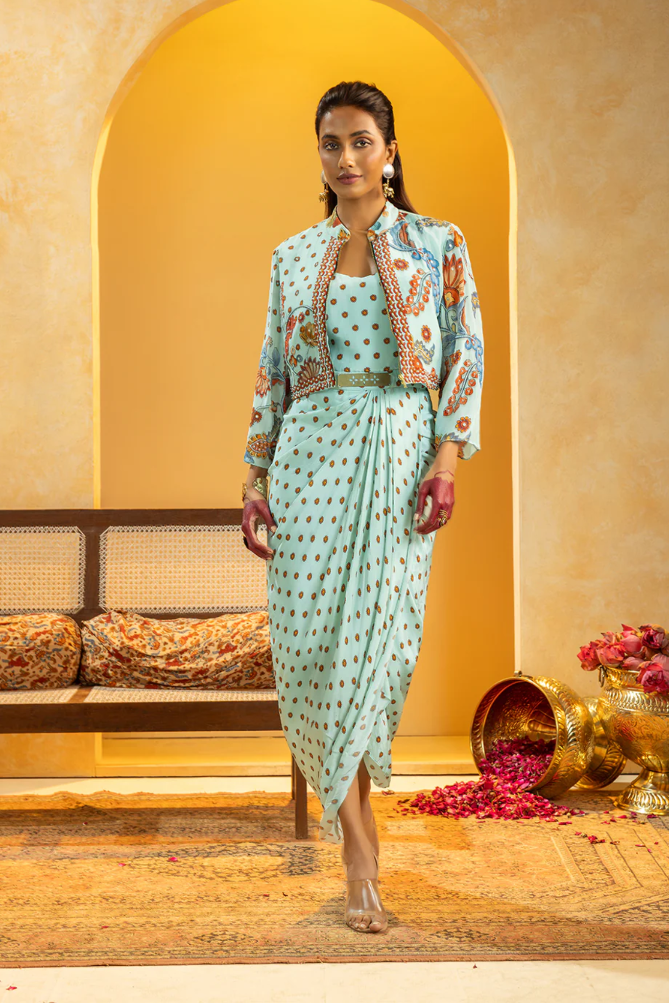 Rangtara embellished drape dress set