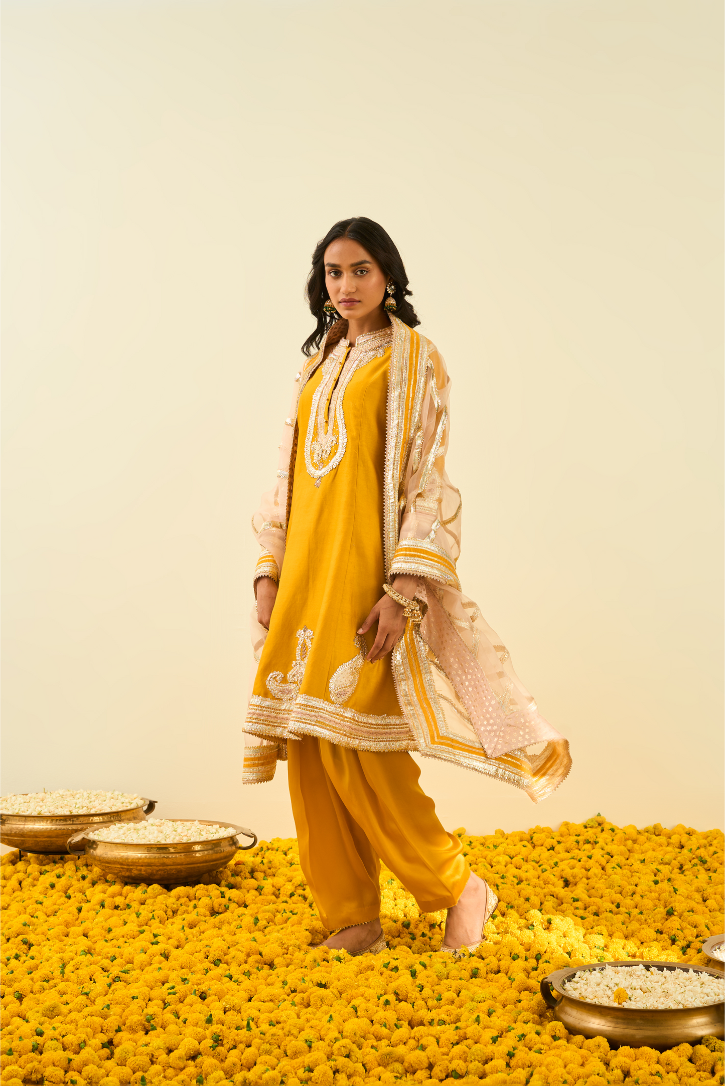 Sadiyah Kurta with Salwar and Dupatta - Glaze Mustard