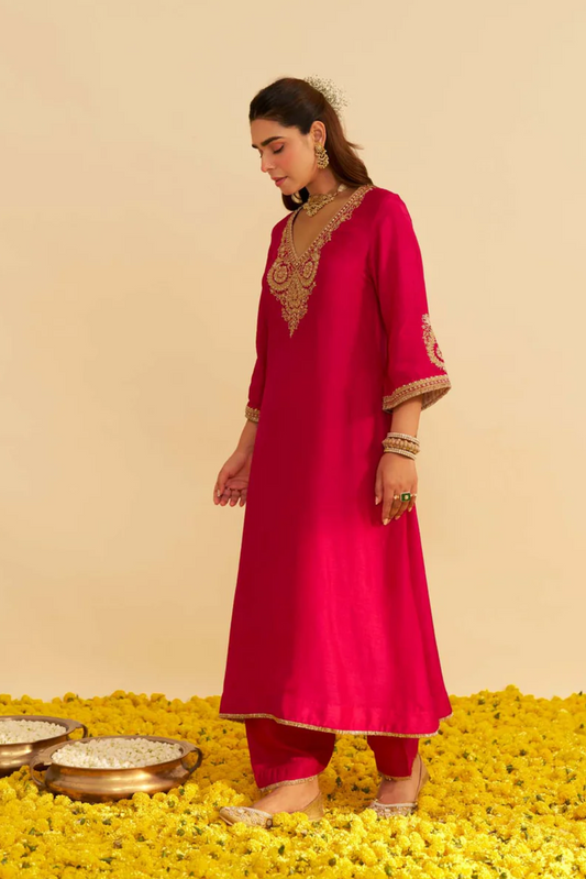 Haayat - Hotpink Long Kaftan With Salwar