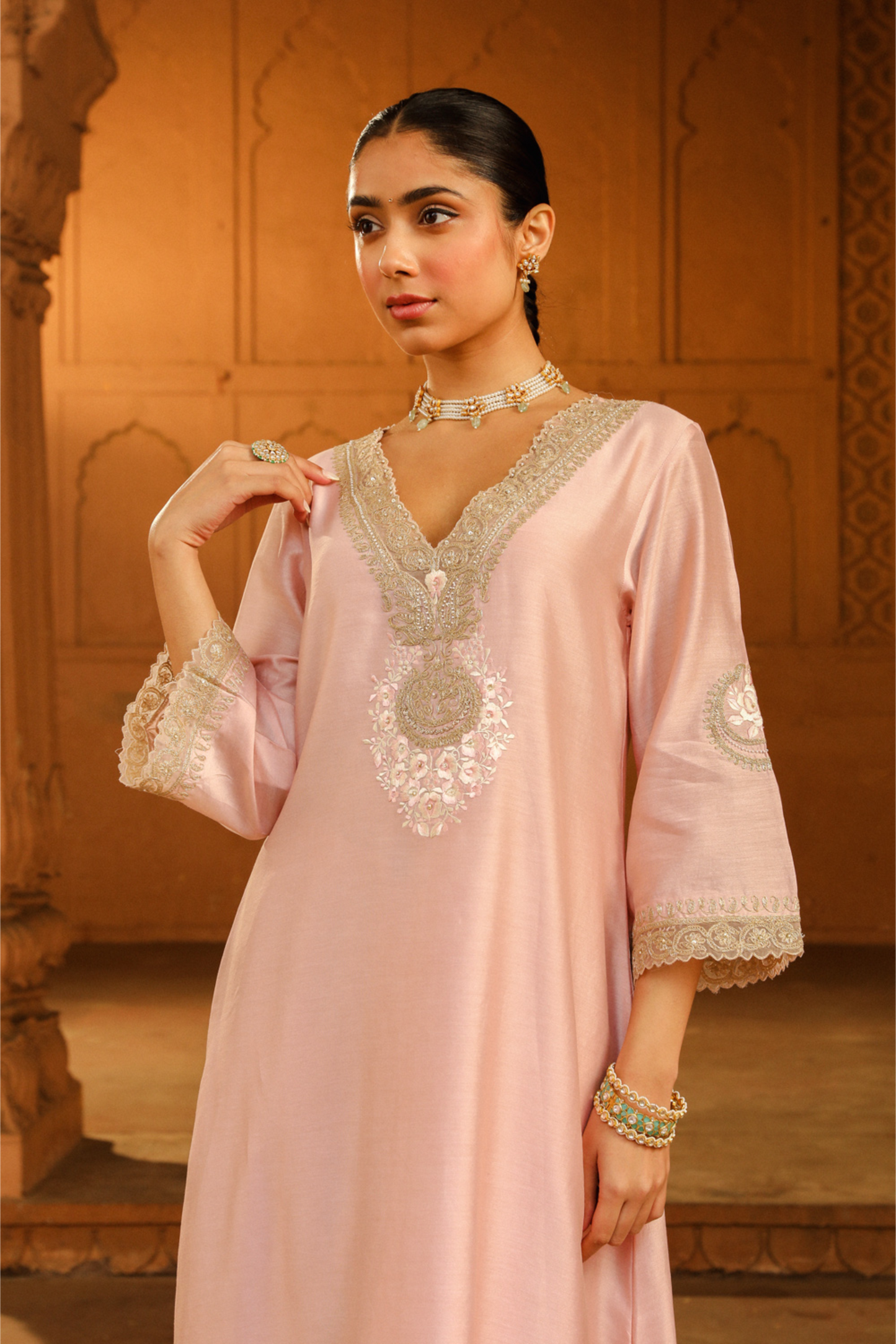 Sanvi A-line chauga with salwar - Blush Pink