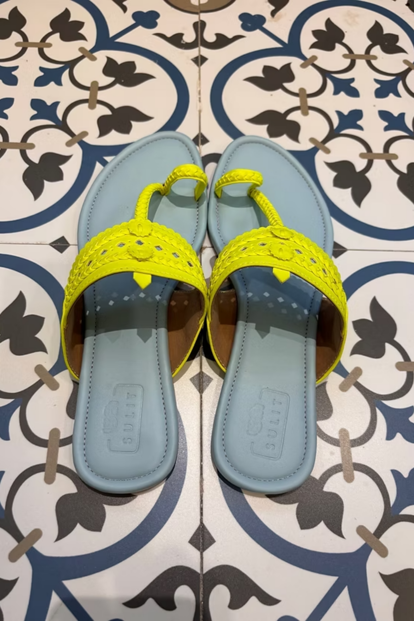 Sky Blue and Neon Yellow Flats