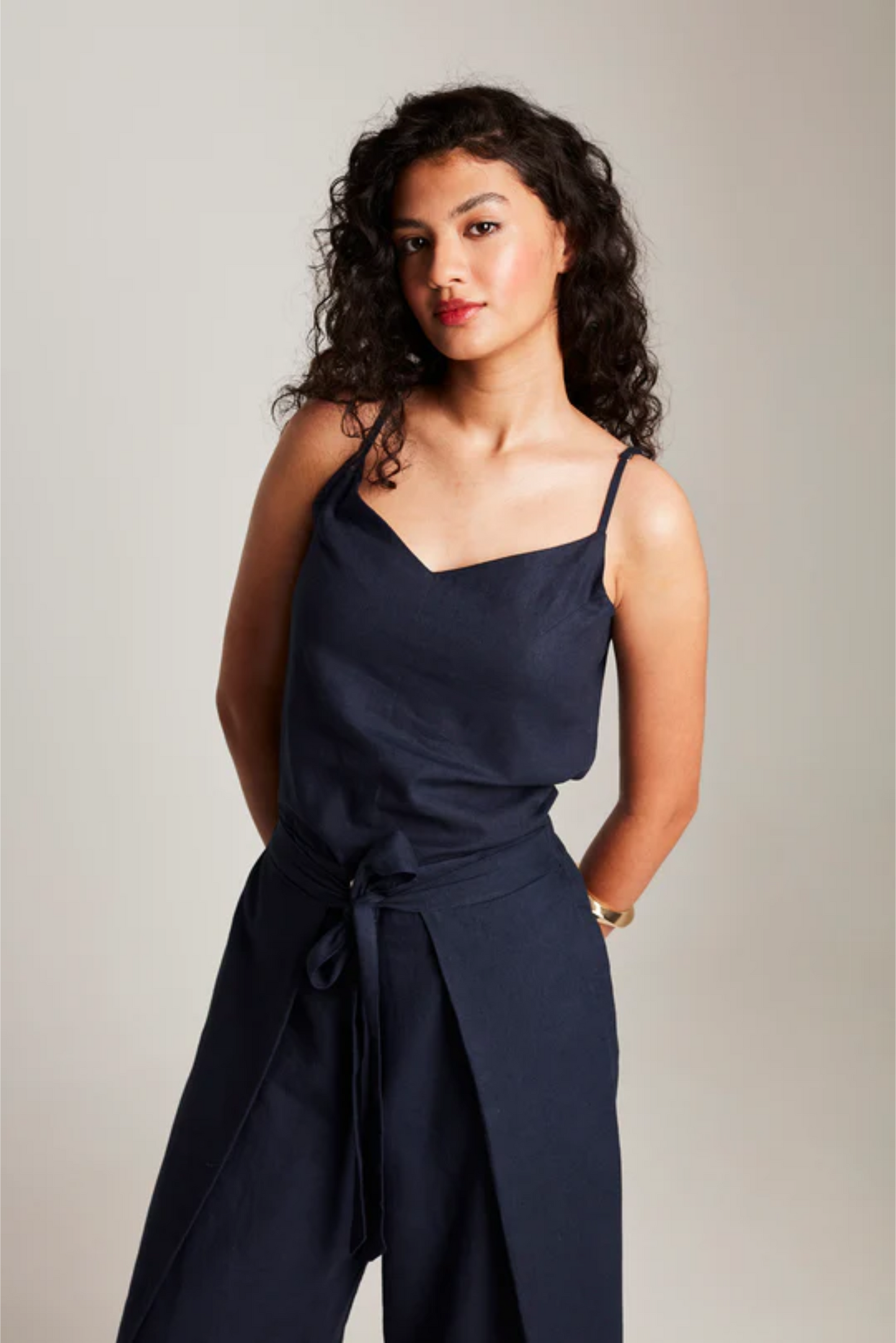 Navy Co-Linen Camisole Top & Wrap Pants