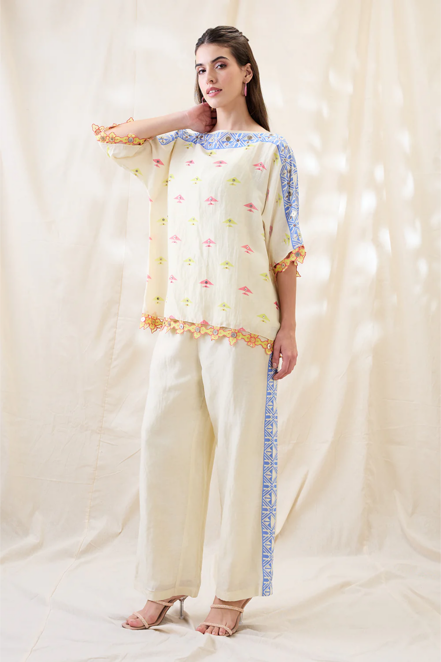 Kitchra Appliqued Kimono co-ord set (Beige)