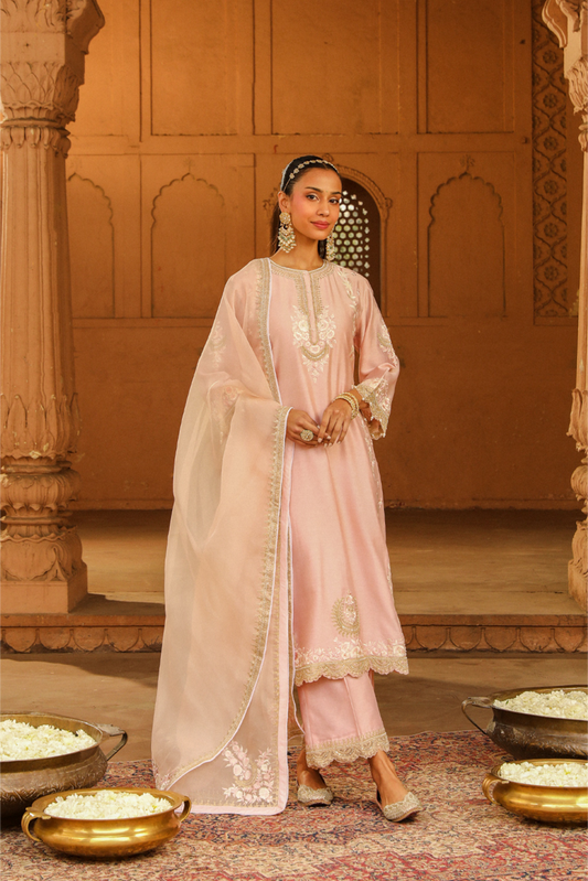 Yasna A-line palazzo suit with dupatta - Blush Pink