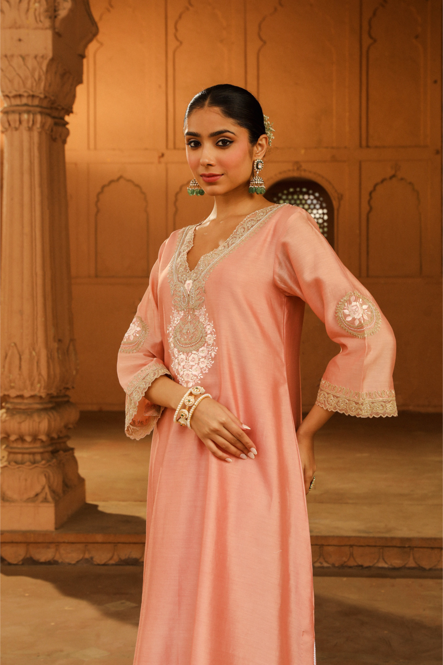 Sanvi A-line chauga with salwar - Off Rose