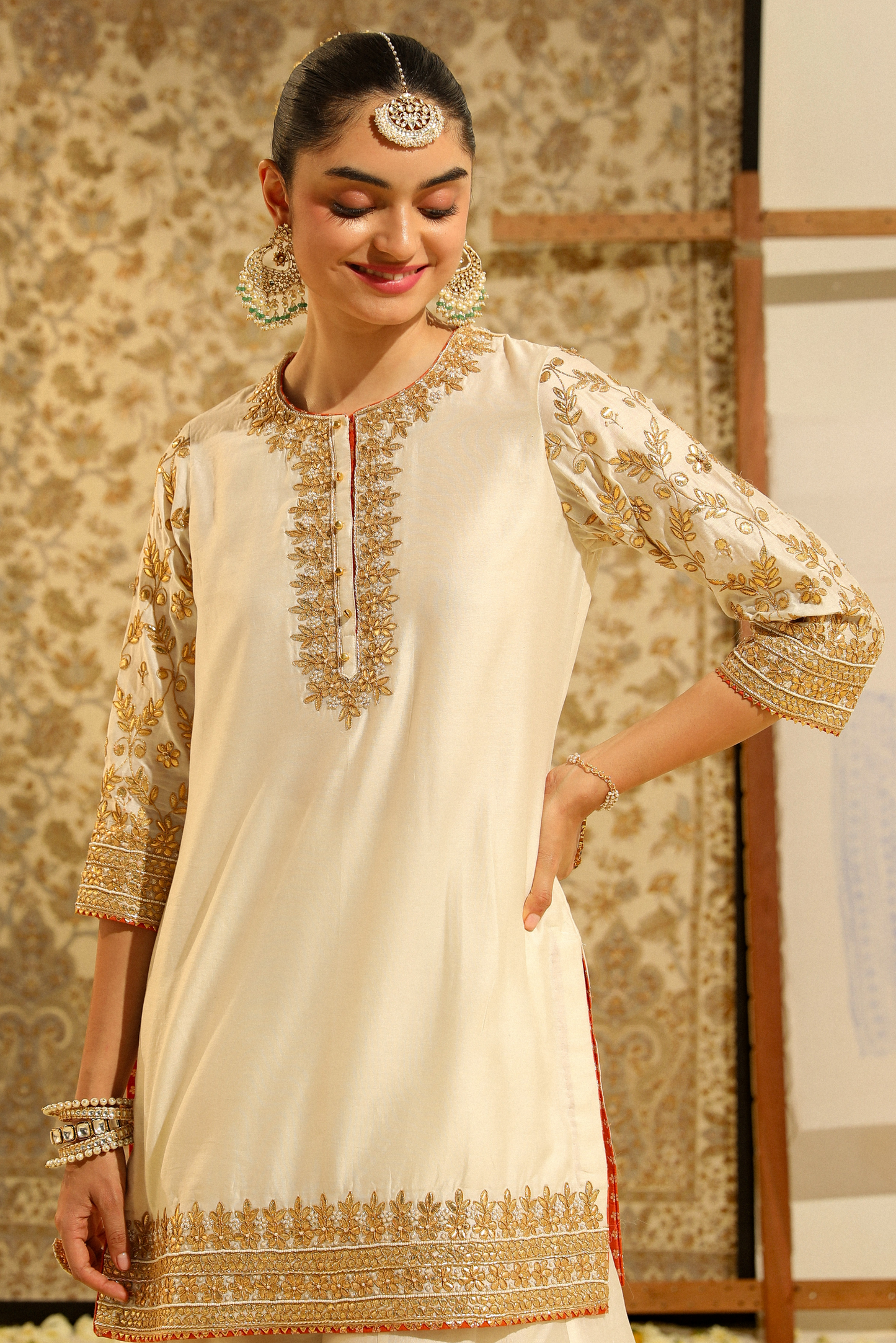 Suleman Hand Embroidered Kurta Sharara Set - Daisy Ivory