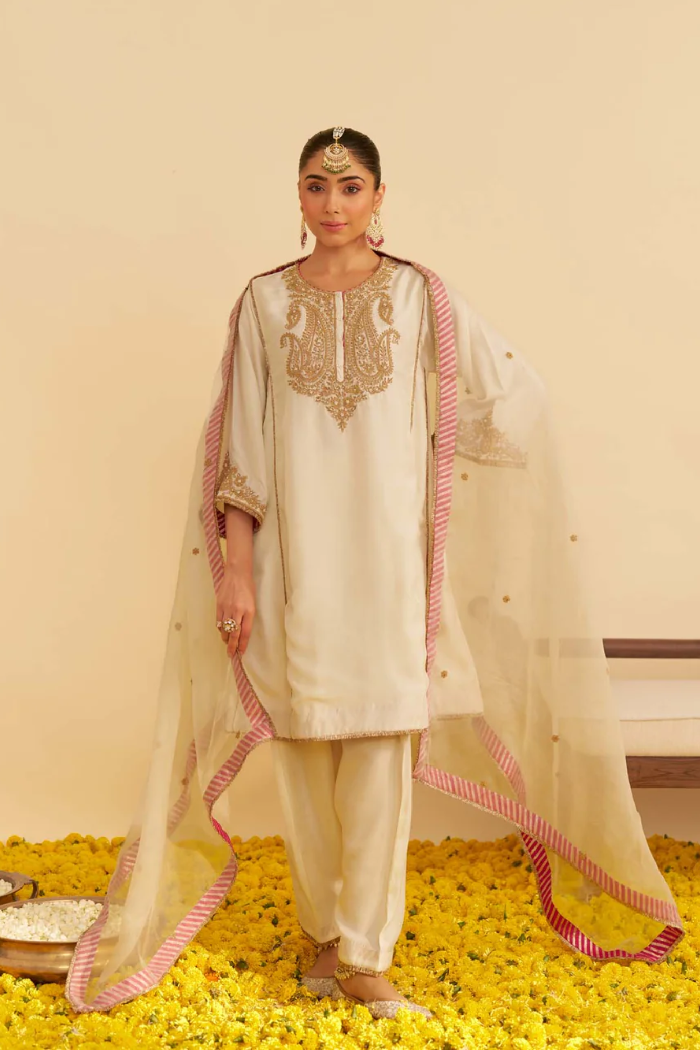 Ayra - Daisy Ivory Short Chauga With Salwar and Dupatta