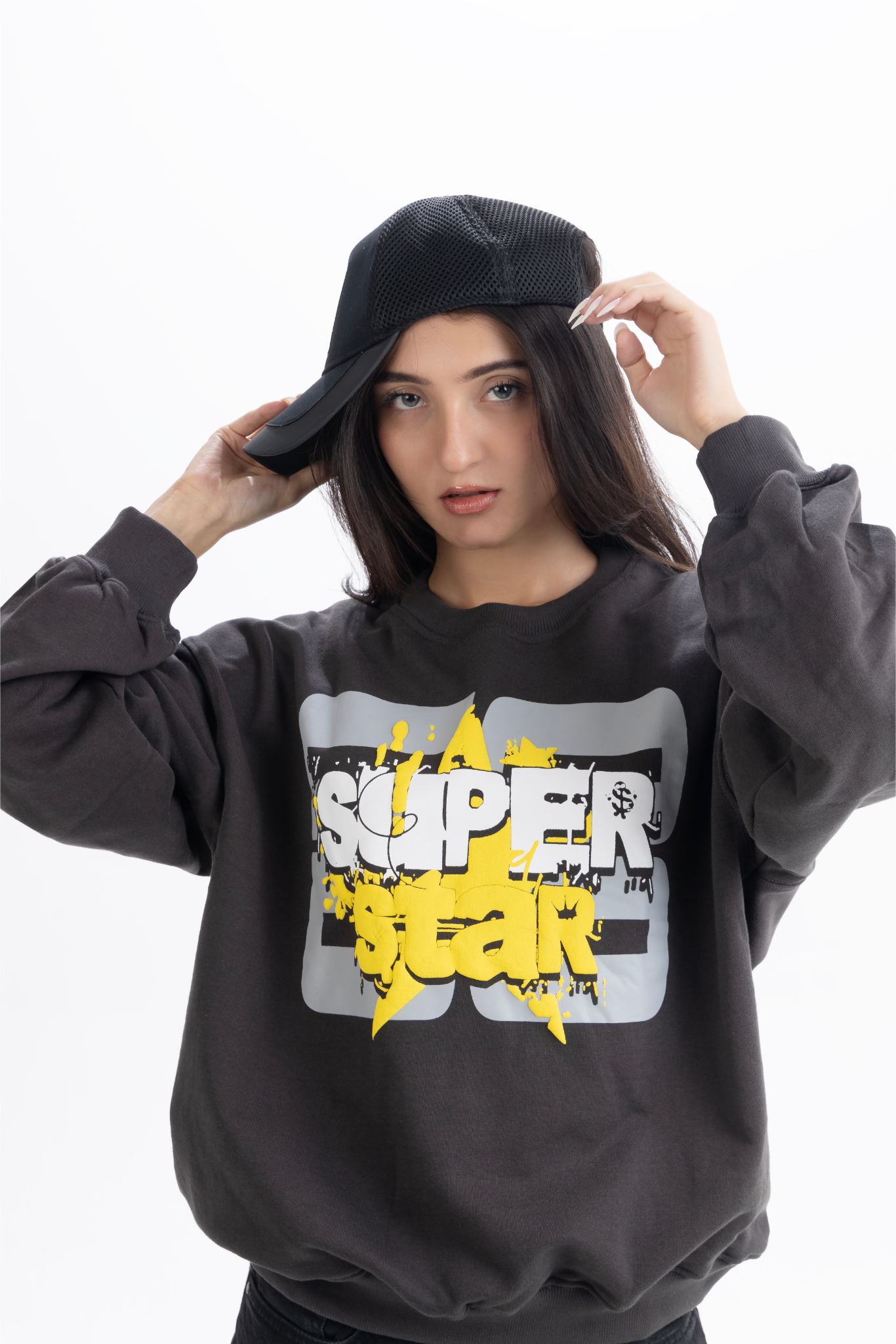 Starboy Syndrome Oversized Charcoal Grey French Terry Cotton Sweatshirt