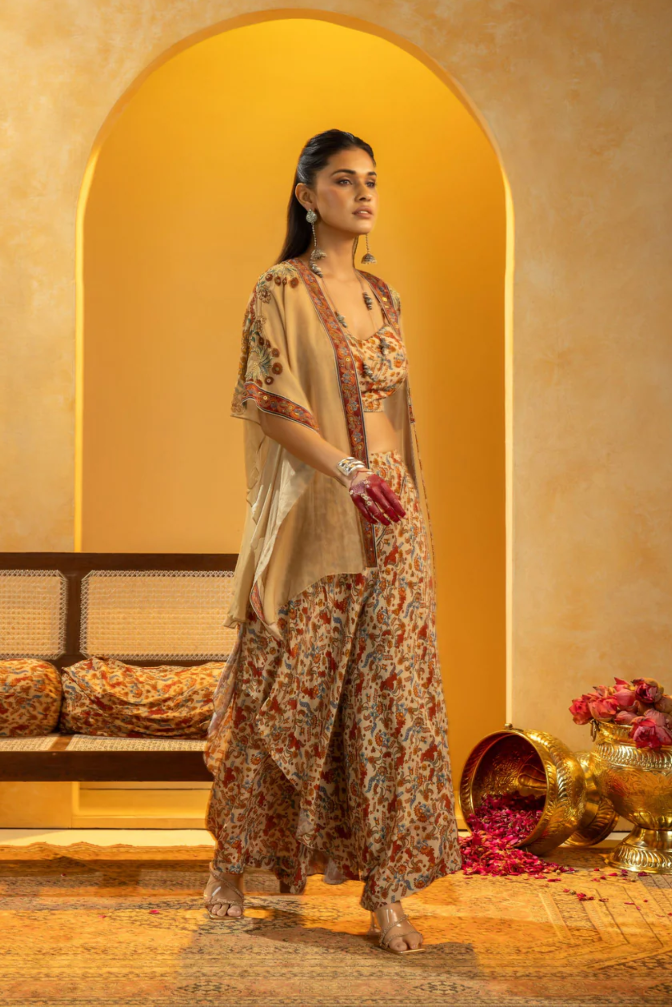 Rangtara embellished layered pant set with cape