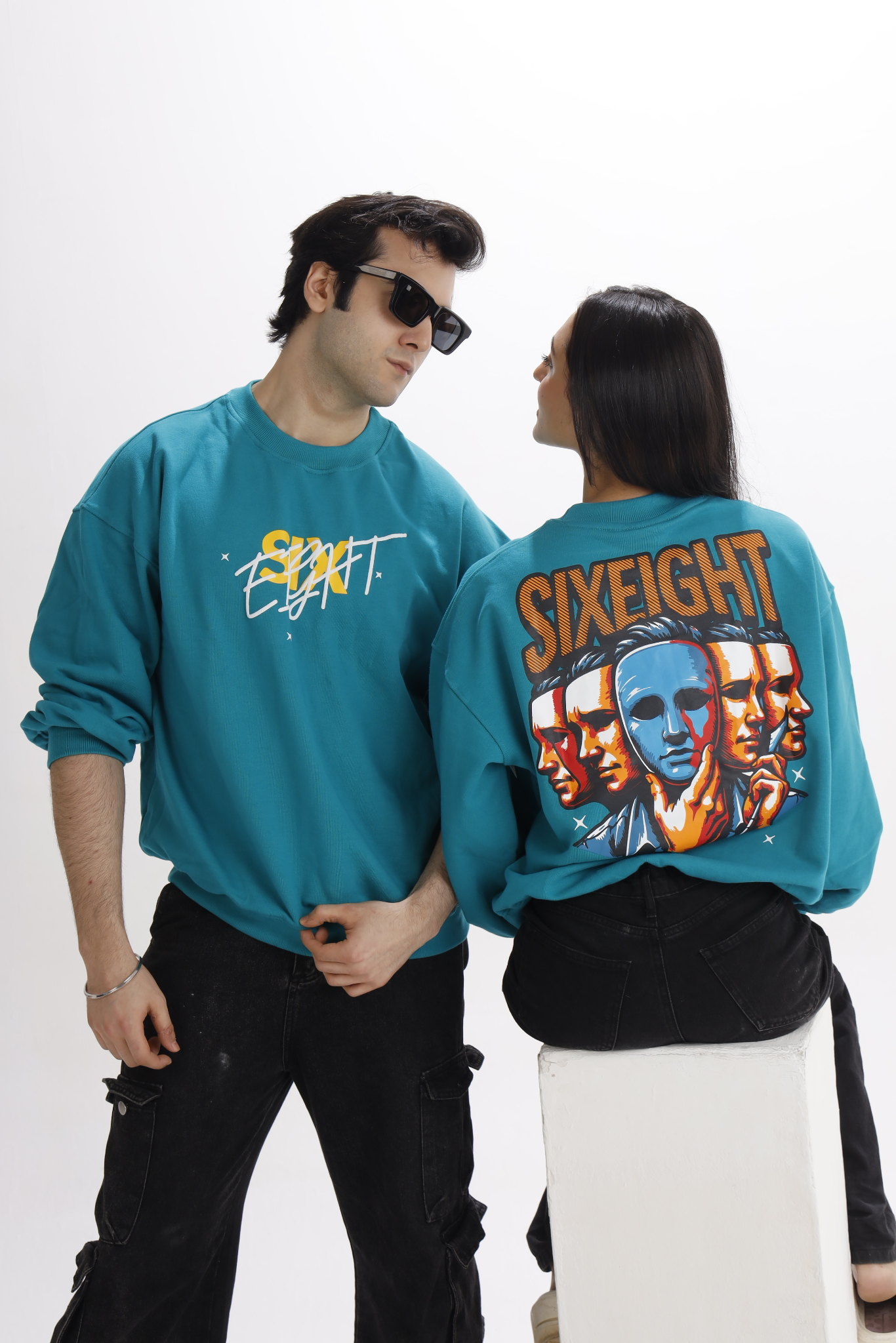 Unveiled Oversized Teal Blue French Terry Cotton Sweatshirt