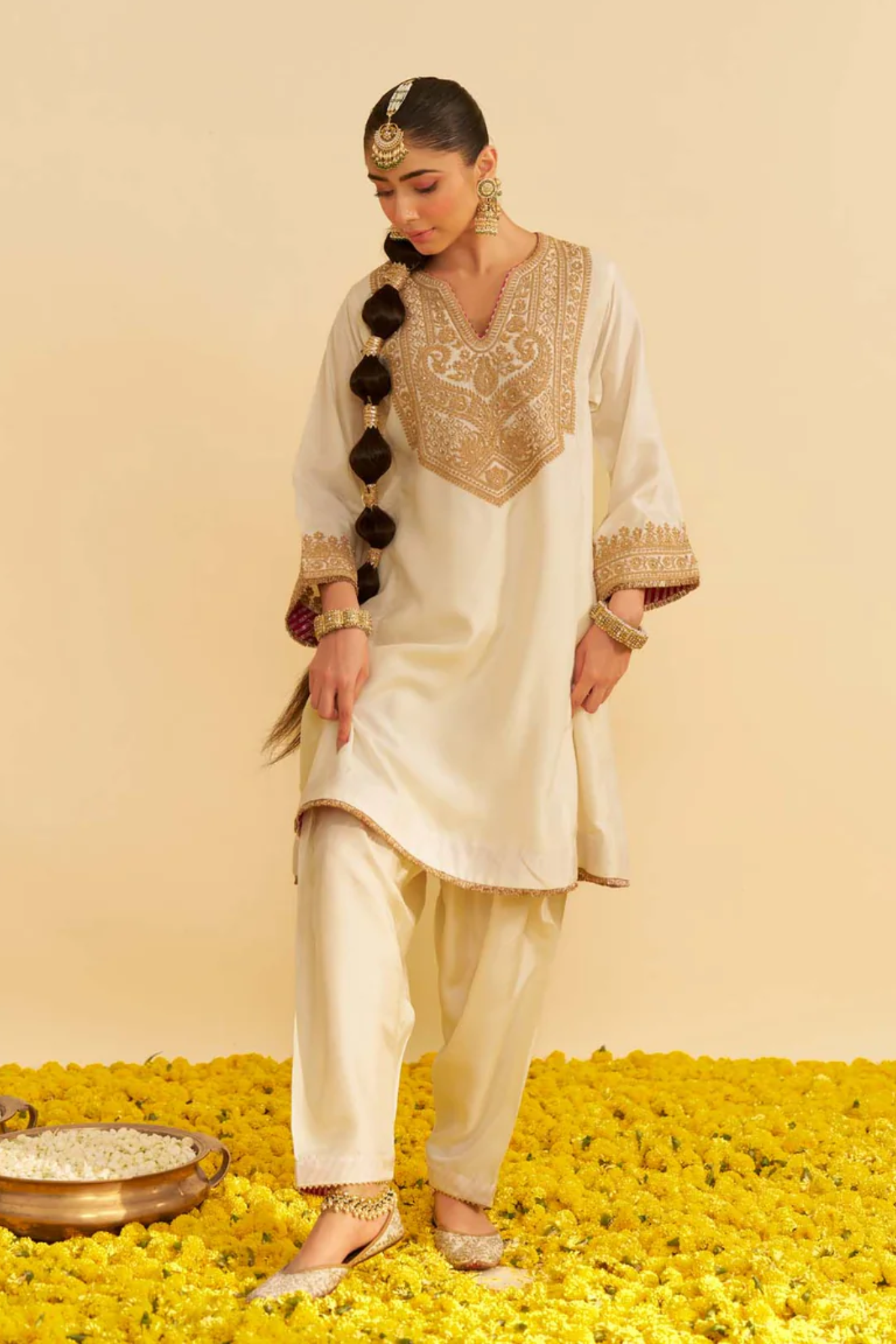 Mehza - Daisy Ivory Short Chauga With Salwar and Dupatta