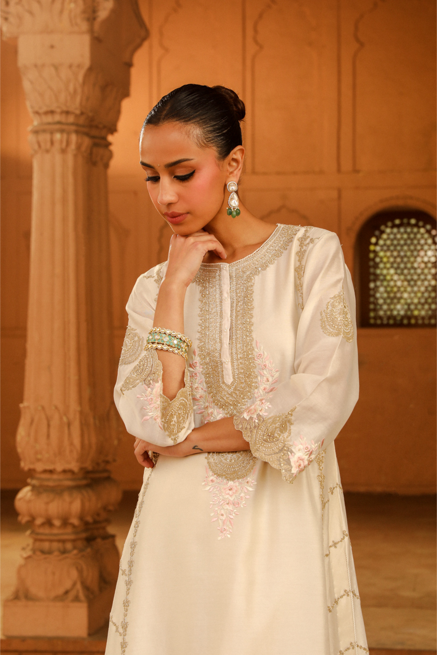 Yusra A-line palazzo suit with dupatta - Daisy Ivory