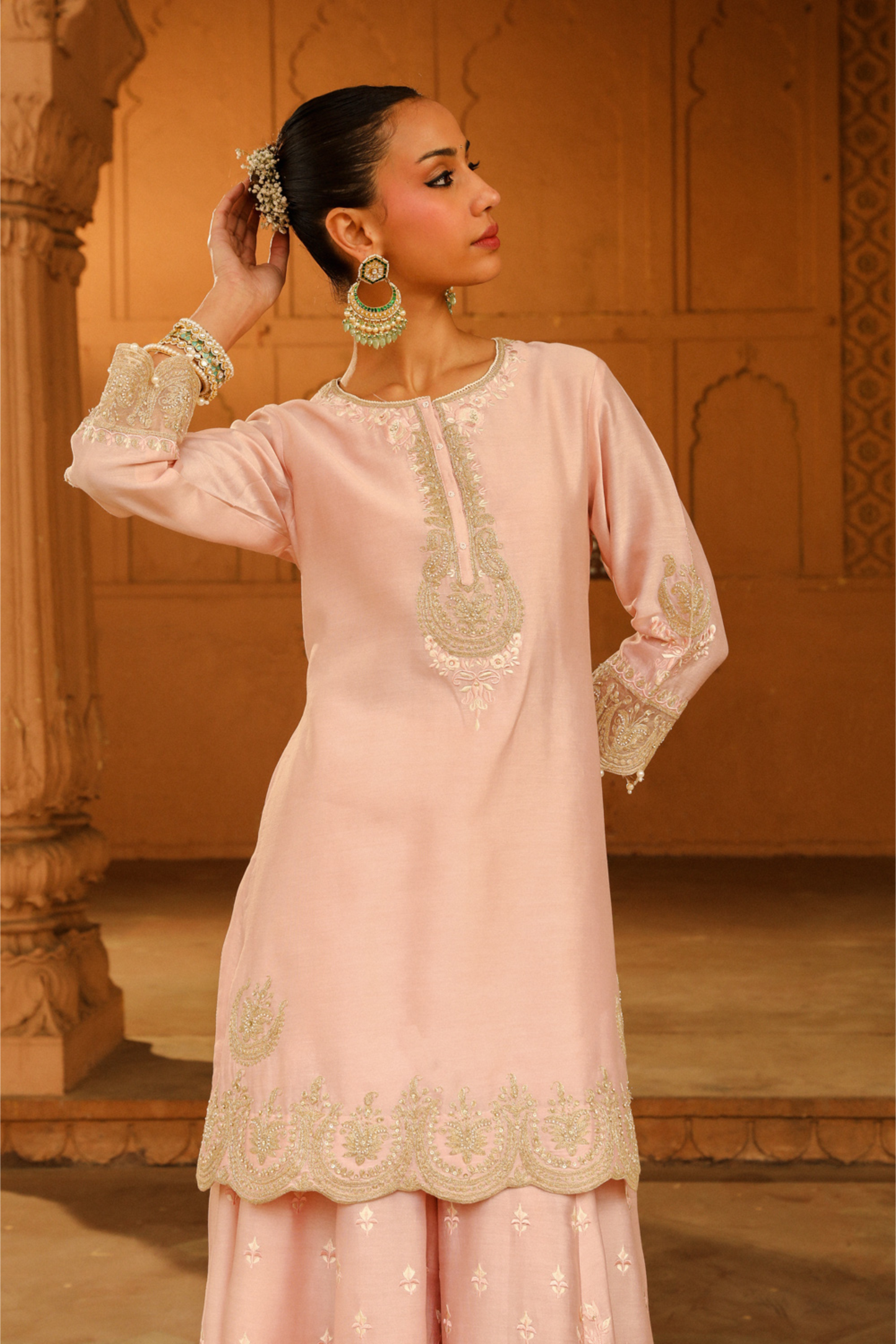 Ayda Short kurta with sharara and dupatta - Blush Pink