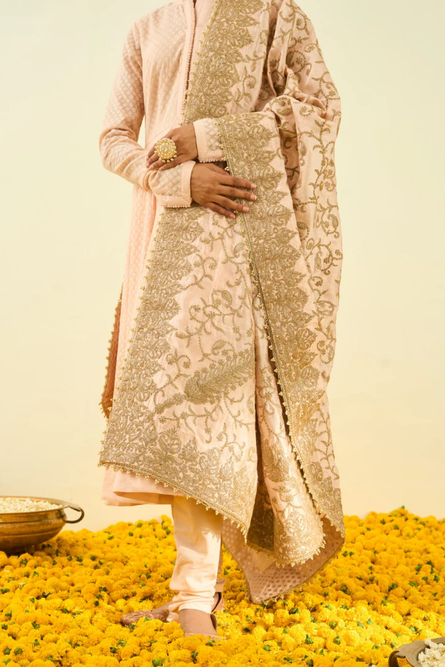 Rosepink Paisley Tilla Embroidery Odhni
