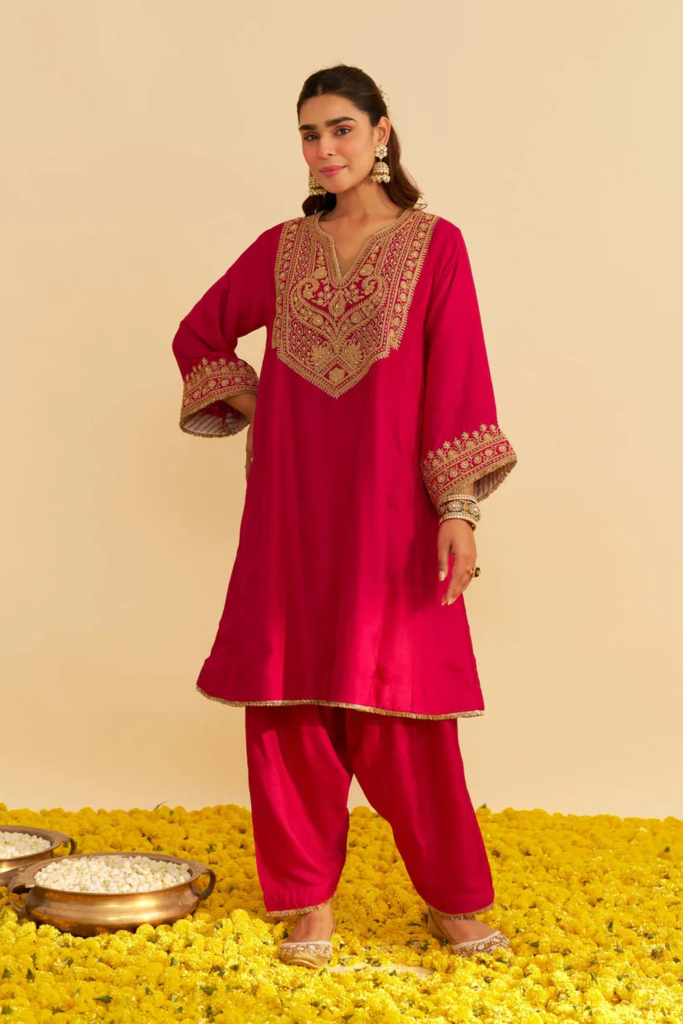 Mehza - Hotpink Short Chauga With Salwar and Dupatta