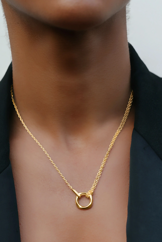Squircle Pendant With Knotted Chain In Gold Vermeil