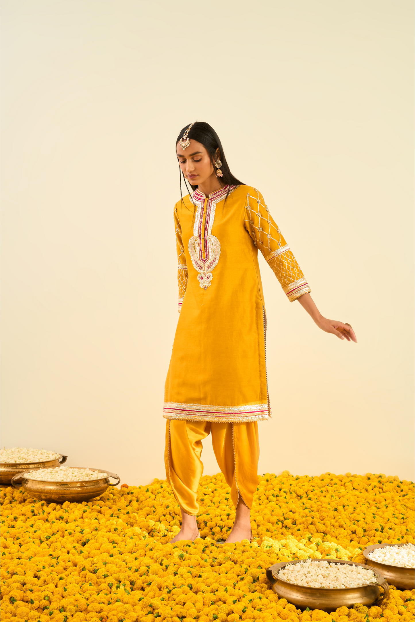 Aminah Kurta With Dhoti - Glaze Mustard