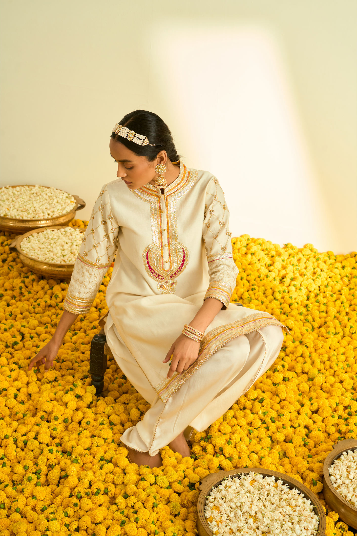 Aminah Kurta With Dhoti - Daisy Ivory