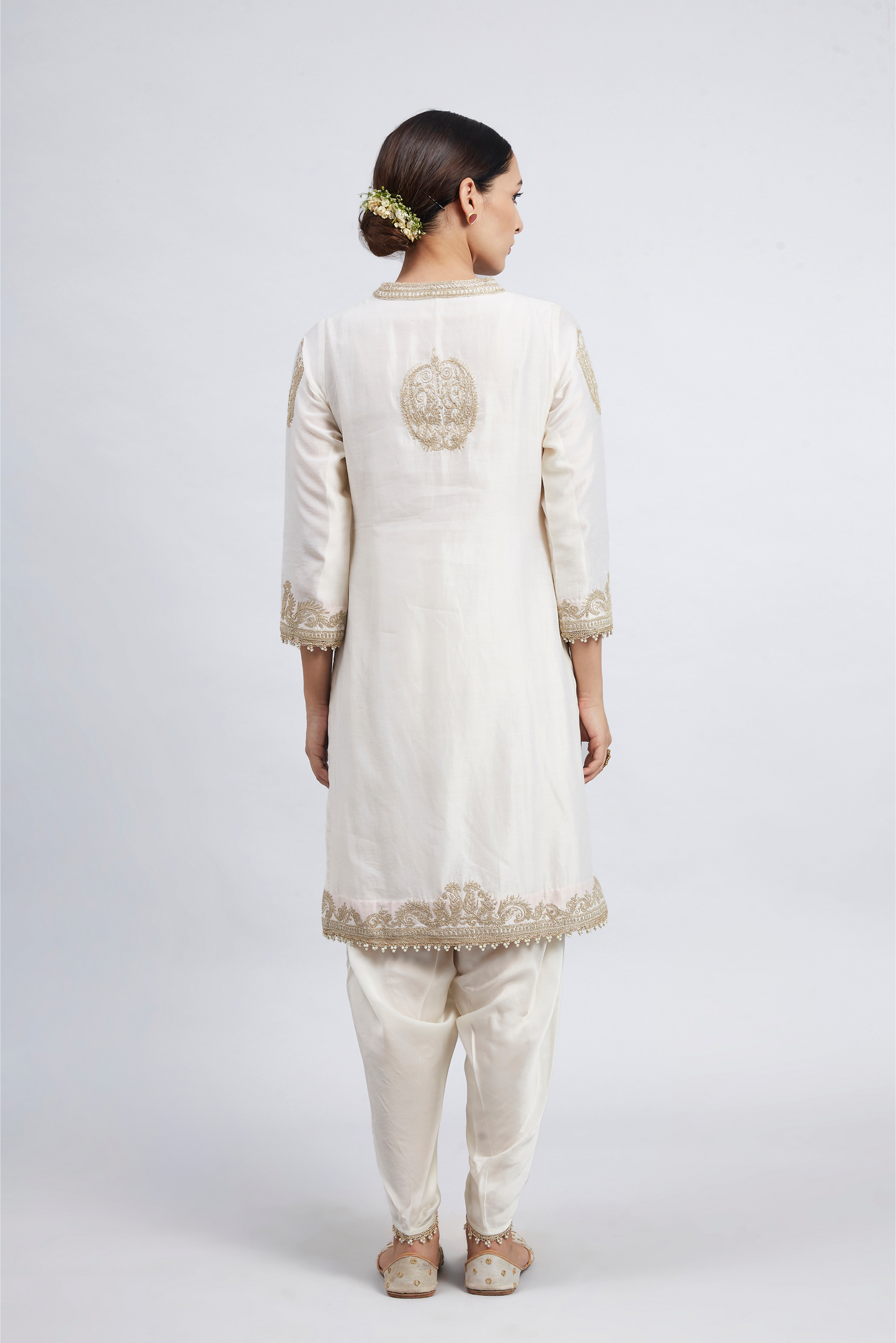 Aabisah Embroidered Kurta with Dhoti - Daisy Ivory