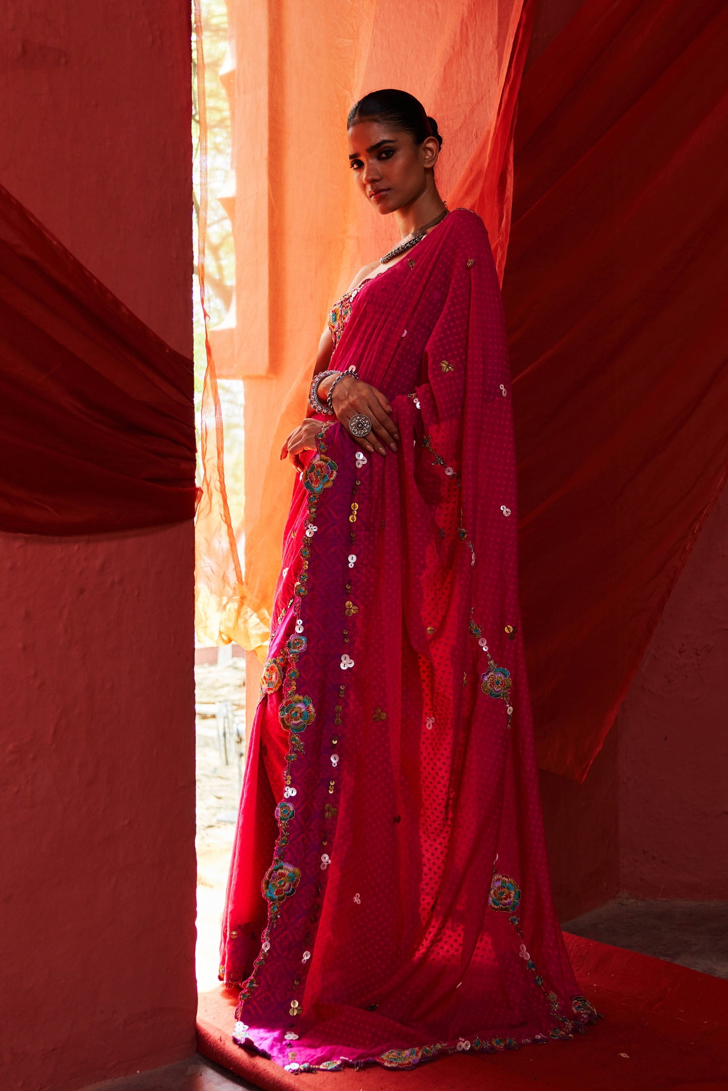 Pink Embroidered Saree