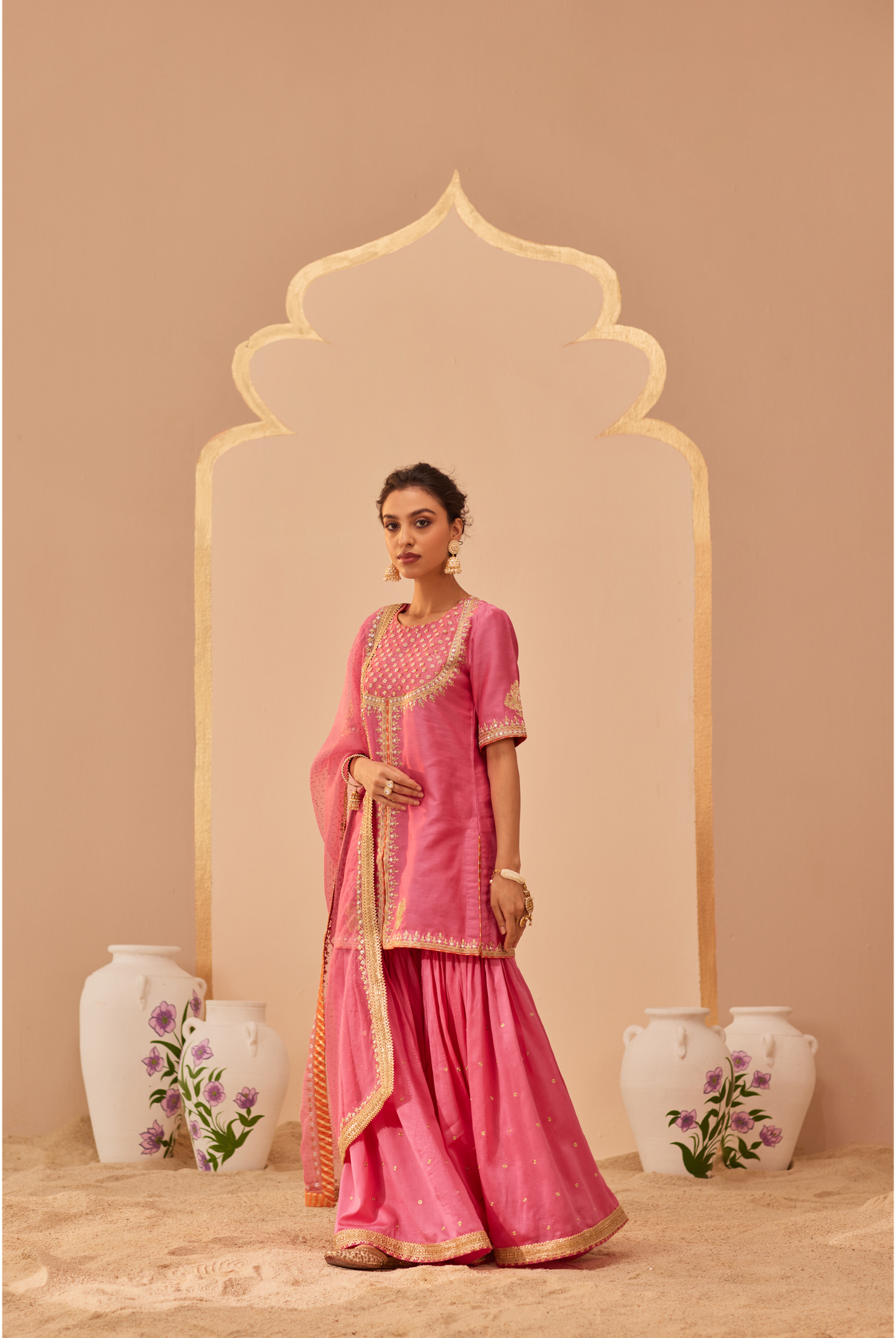 Suhair Kurta Garara Set - Flamingo Pink