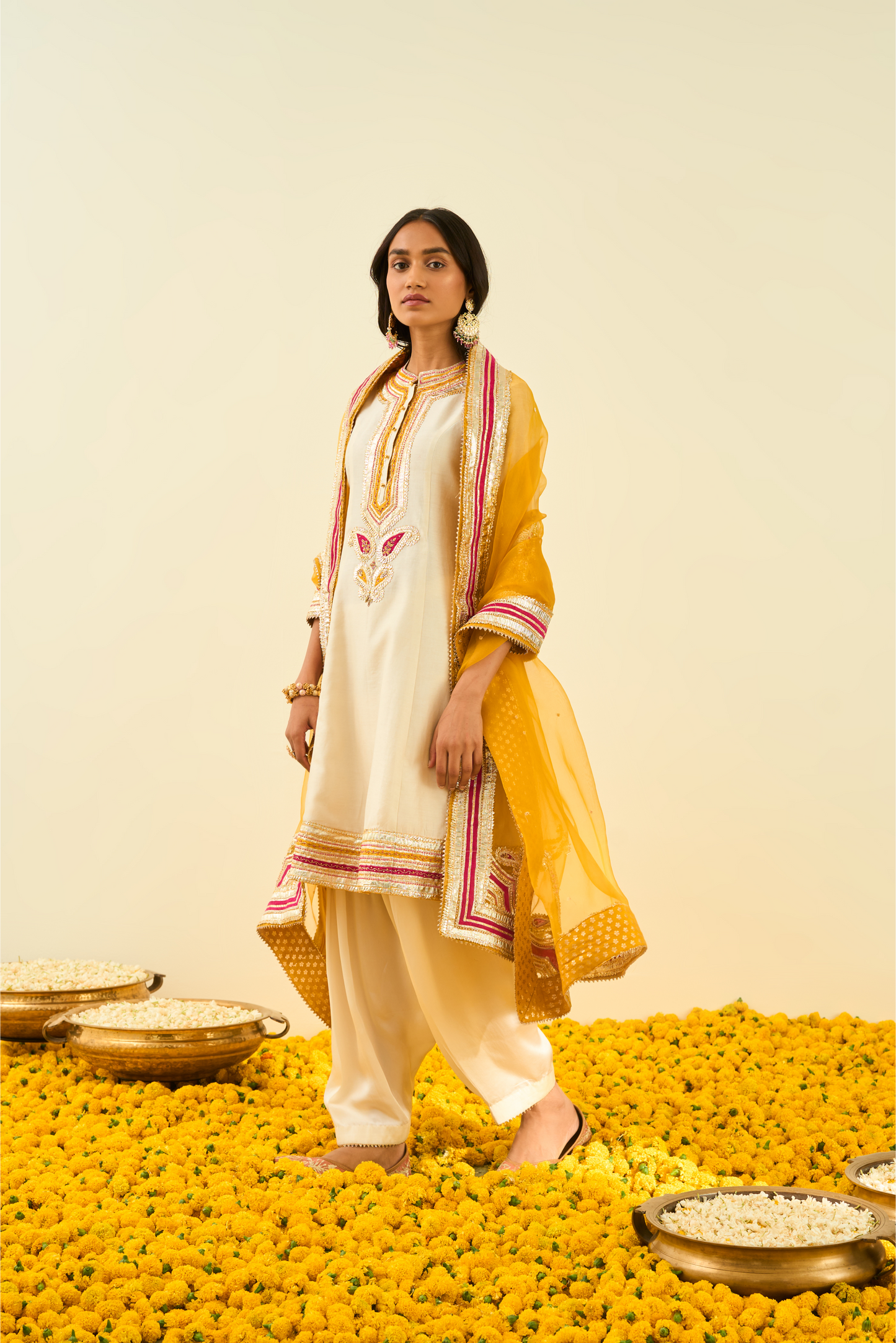 Sadirah Kurta with Salwar and Dupatta - Daisy Ivory