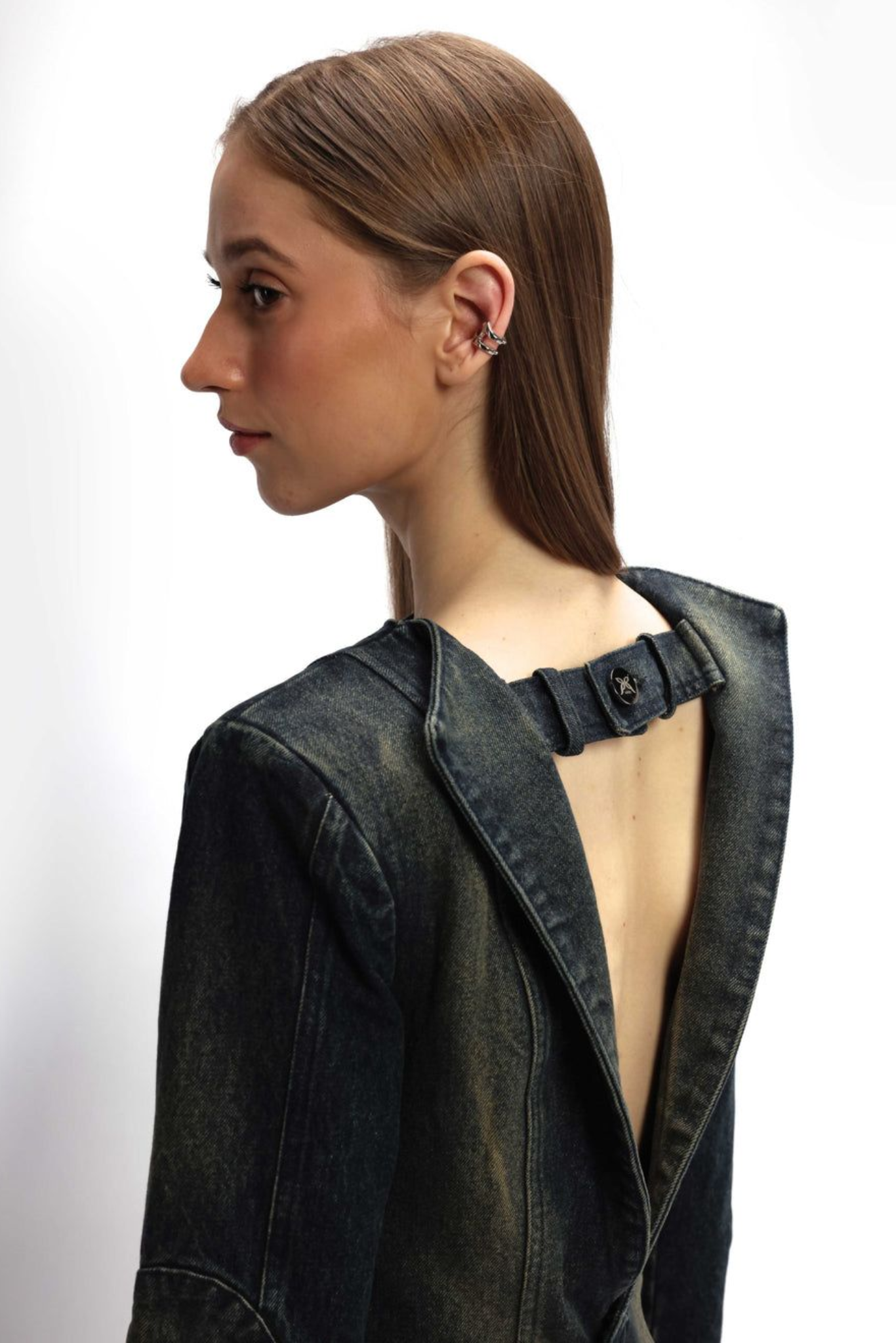 Denim Blazer with Open Back