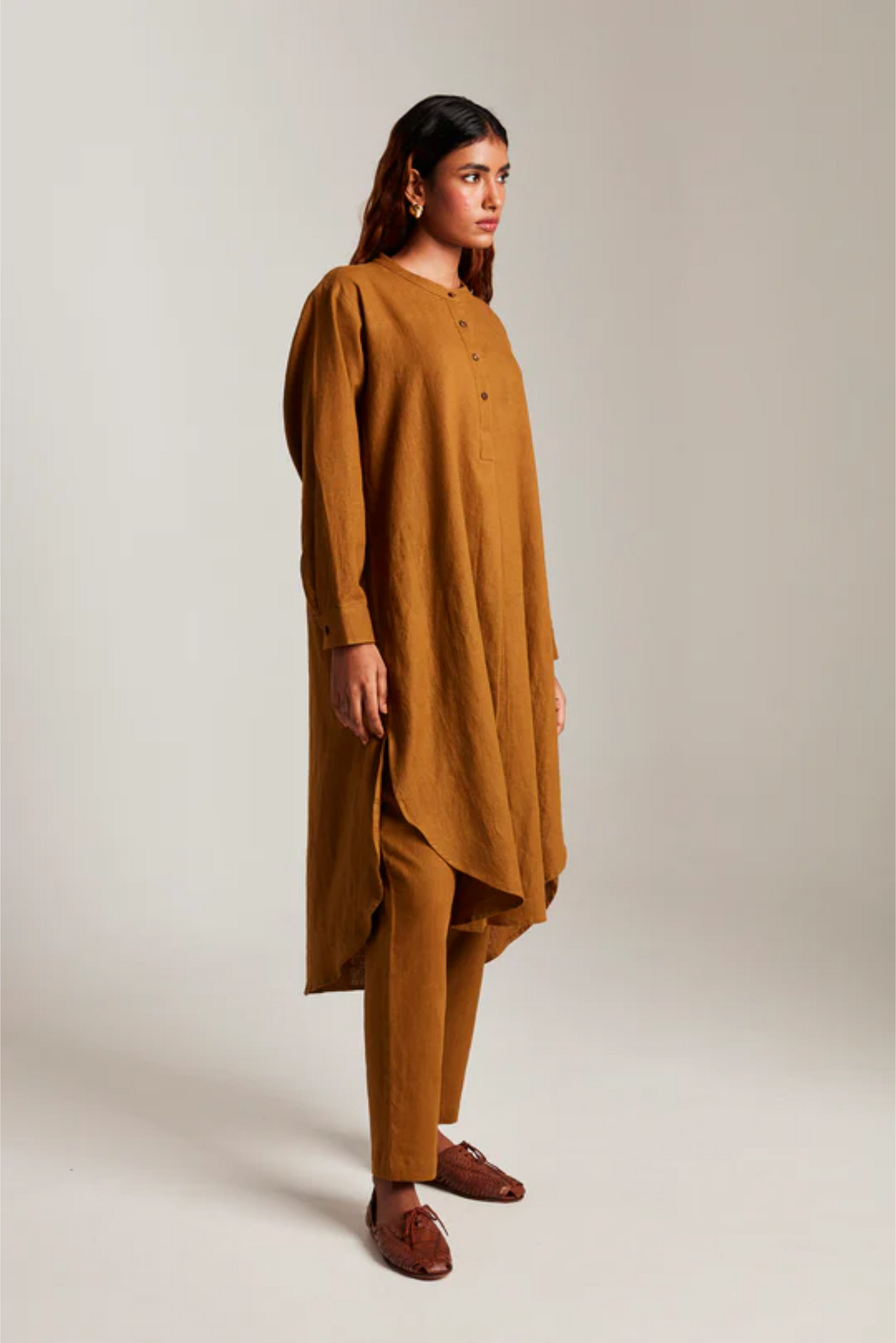 Olive Co-Linen Round Hem Kurta Set